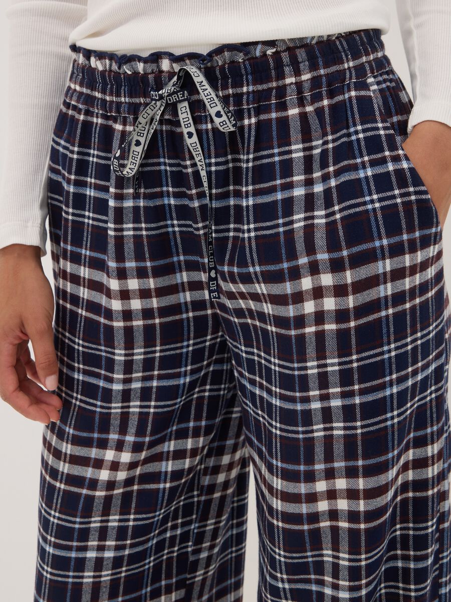 Blue checked pure viscose pyjama trousers_1