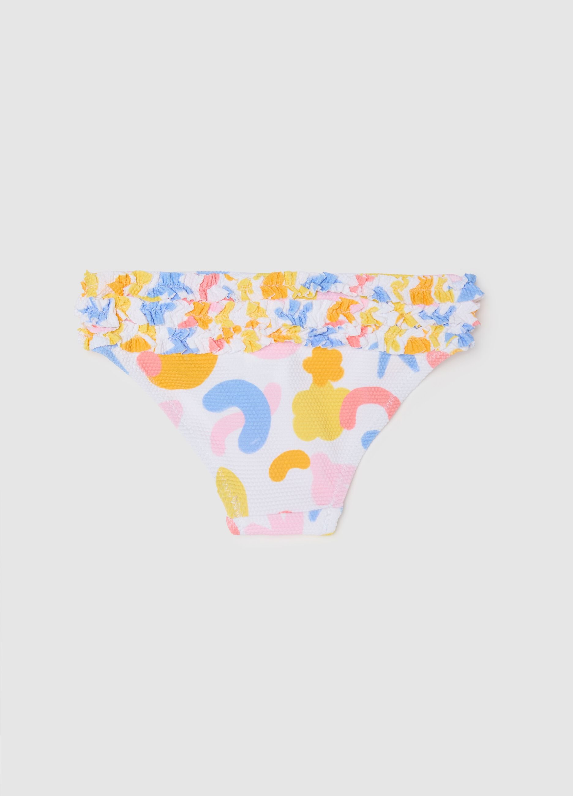 Girls’ swim briefs in multicoloured stretch fabric with frill