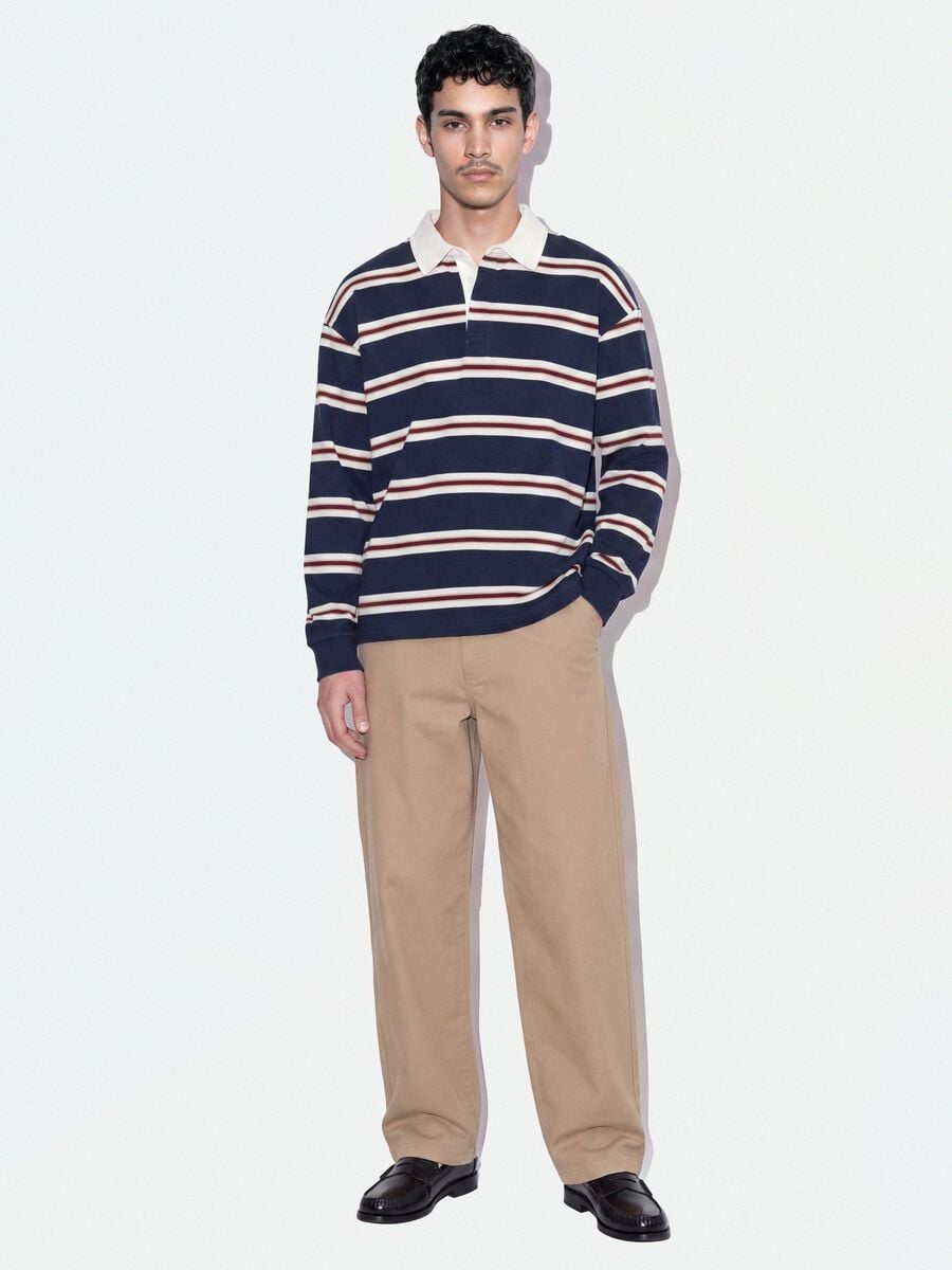 Pantaloni chino beige in puro cotone barrel fit_0