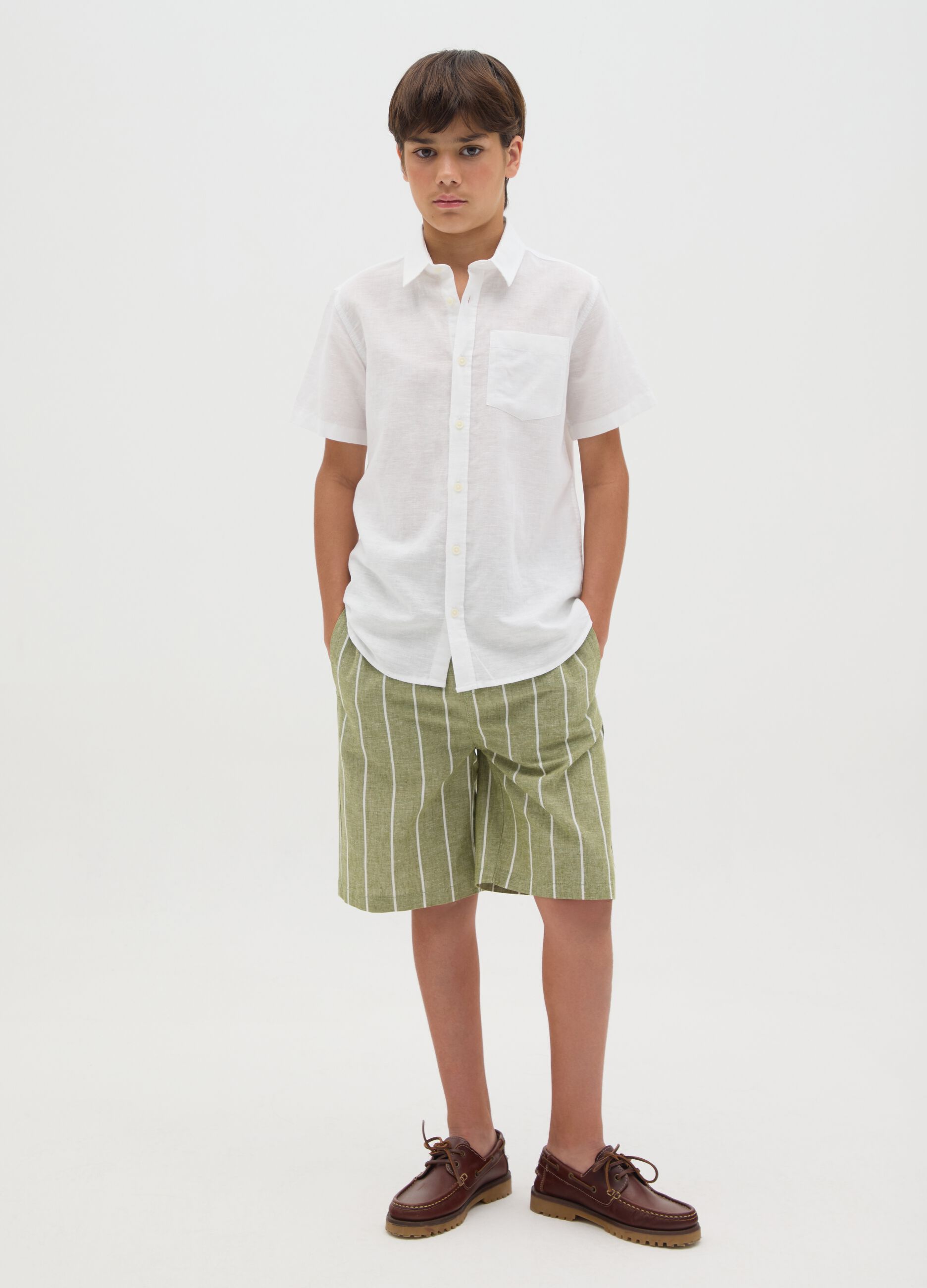 Boys' multicolour regular fit cotton and linen blend shorts with drawstring