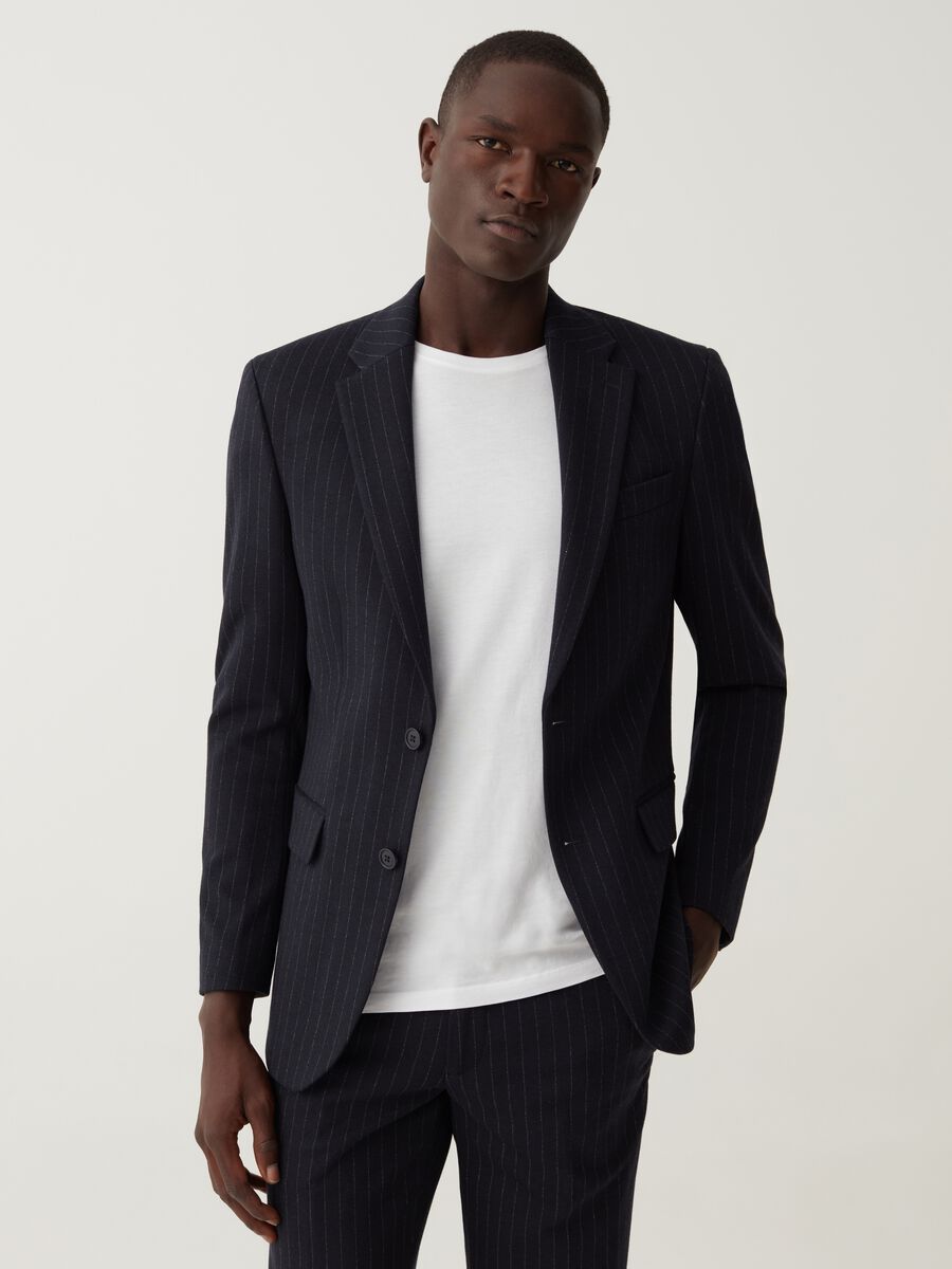 Blazer gessato easy fit blu navy_0