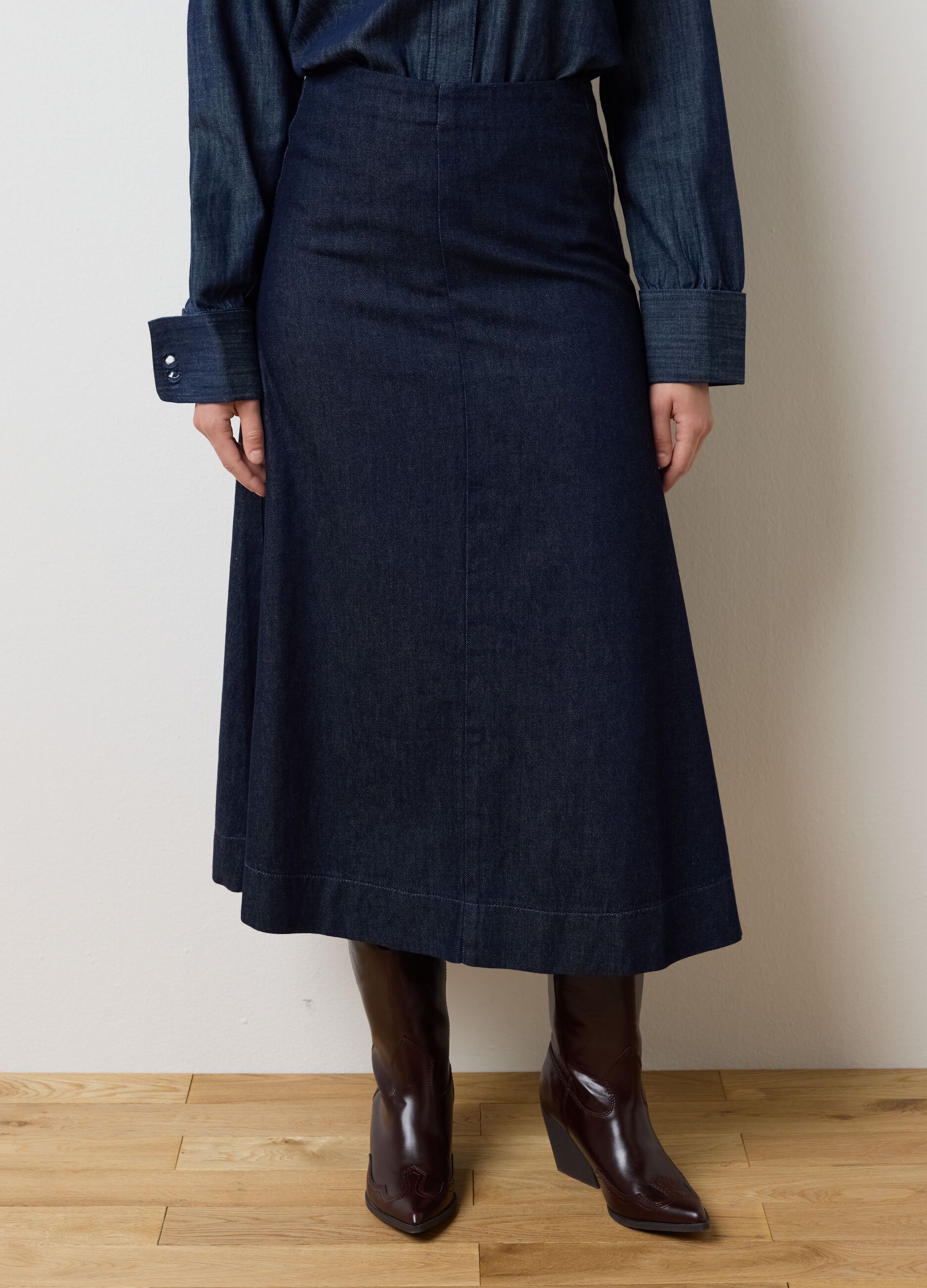 Pure Cotton Blue Skirt Regular Fit