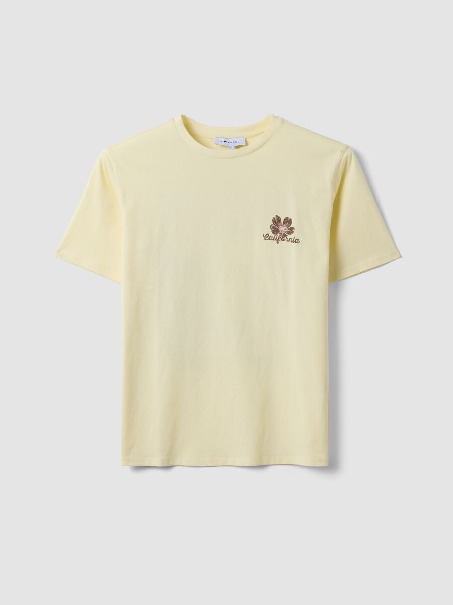 Yellow pure cotton T-shirt with contrast print, relaxed fit_4