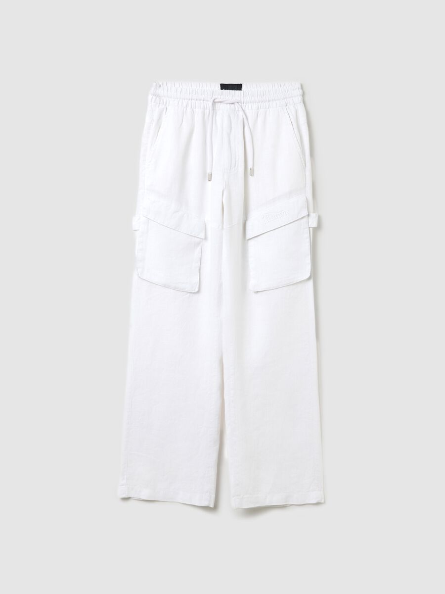 100% Linen White Cargo Trousers_6