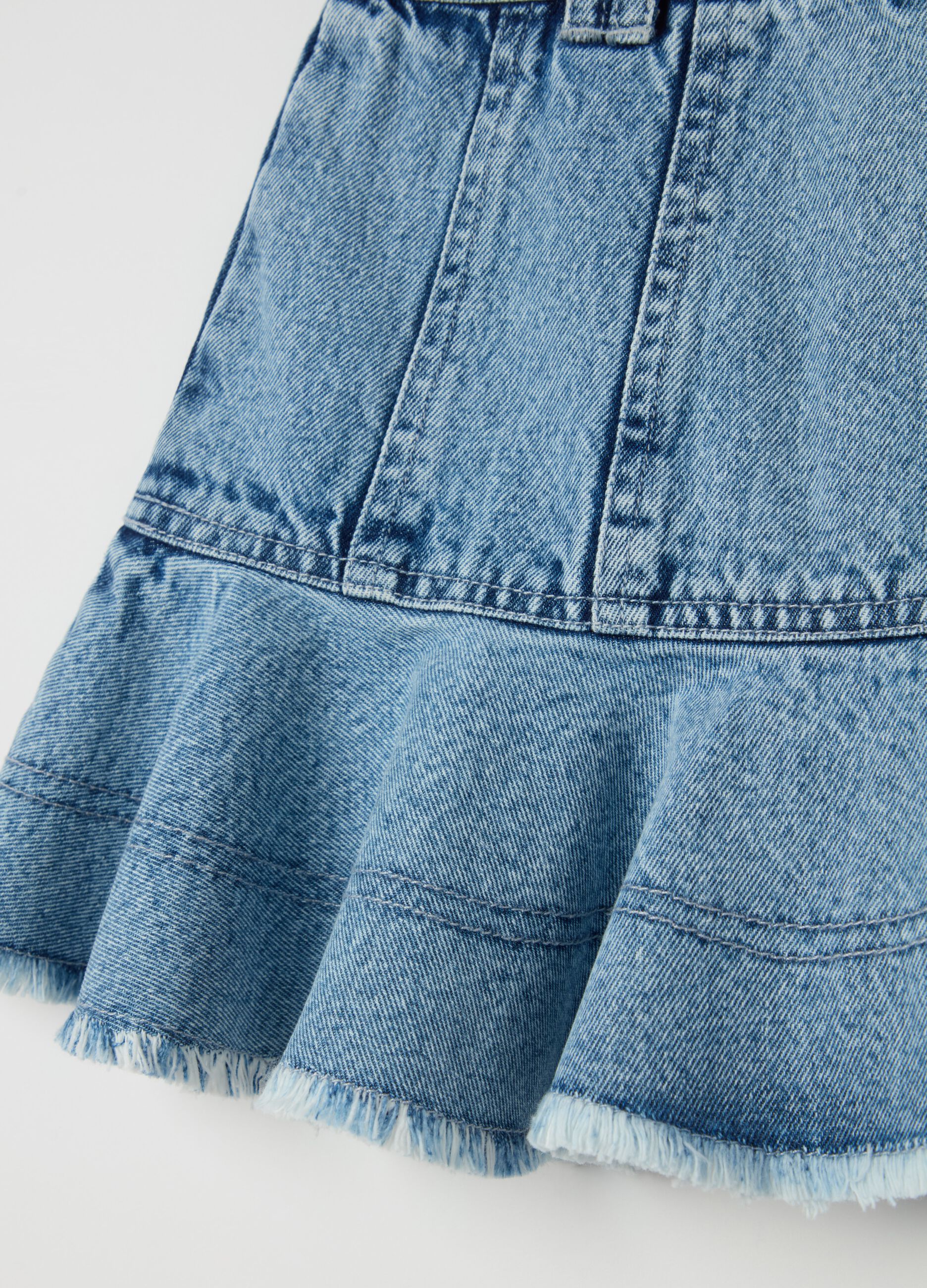 Denim miniskirt with flounce