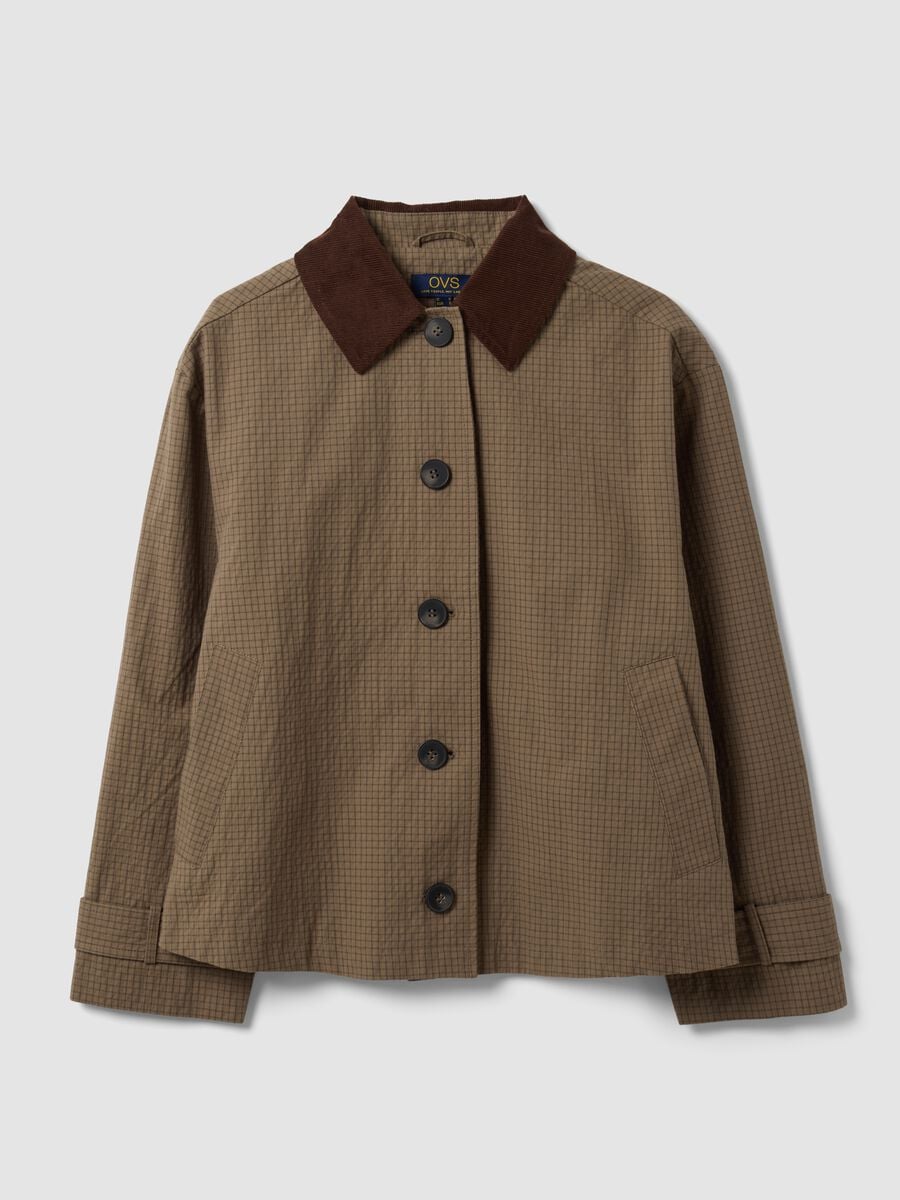 Giacca marrone in misto cotone con colletto a contrasto regular fit_4