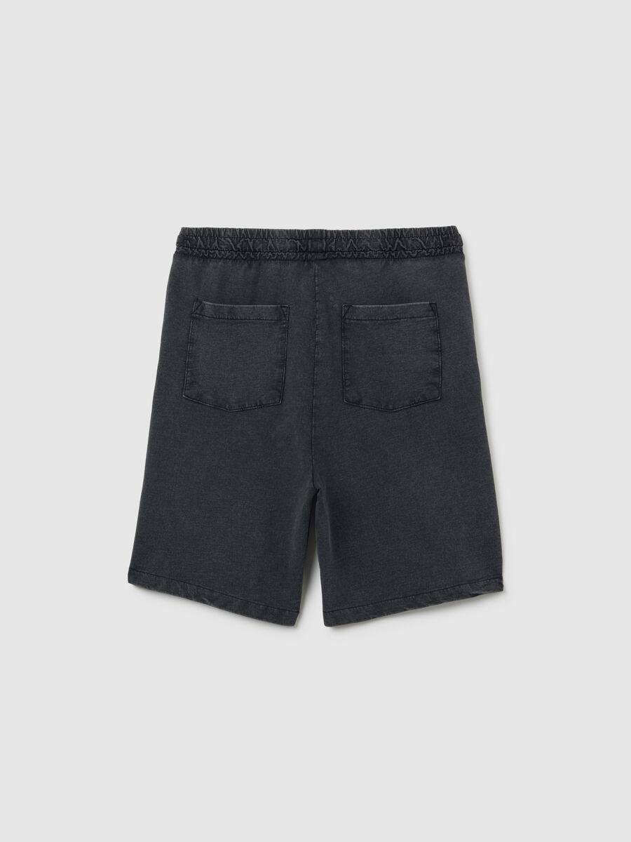 Shorts da ragazzo in puro cotone nero regular fit con dettagli Smiley_1
