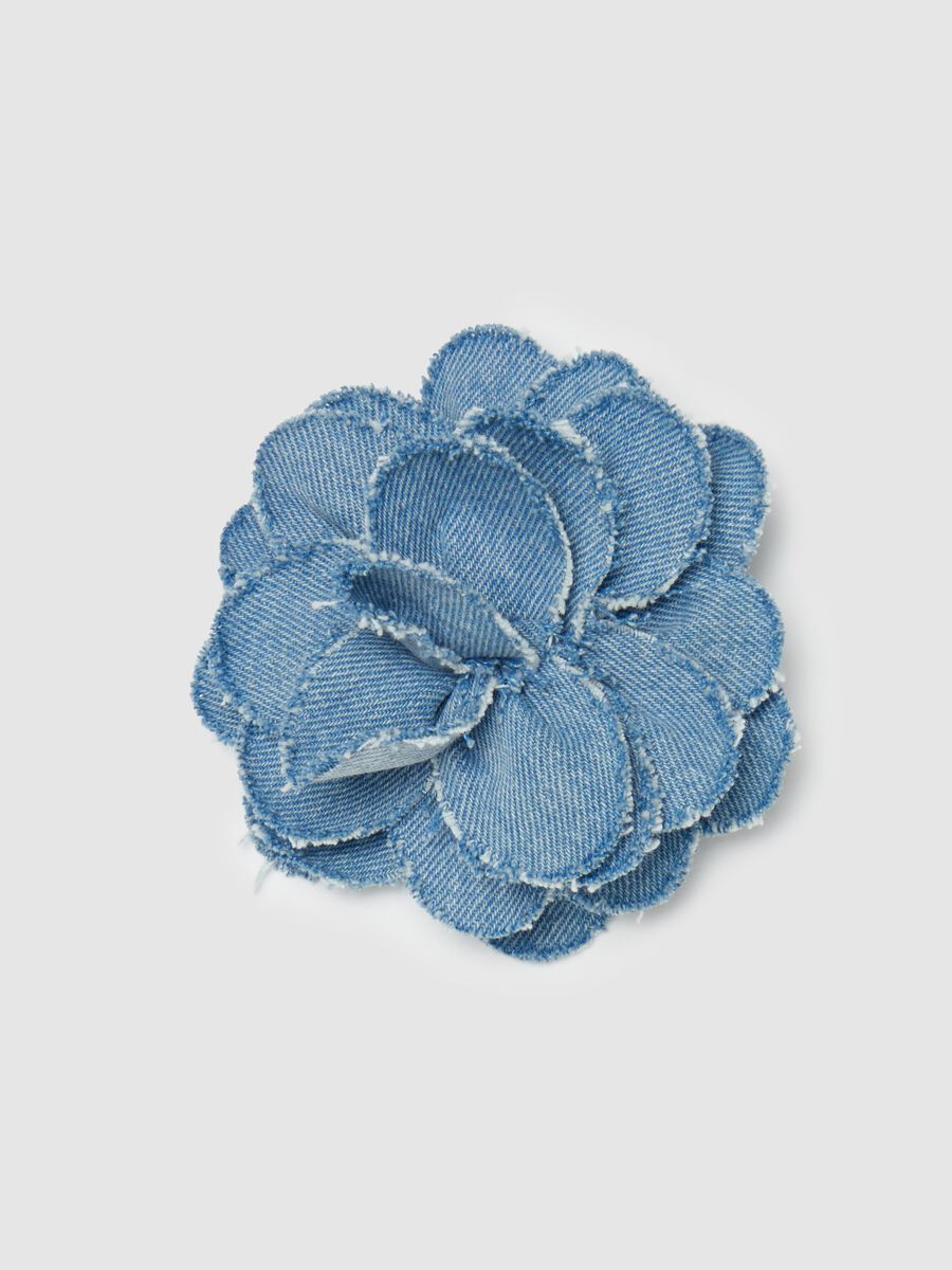 Floral hair clip in denim_0