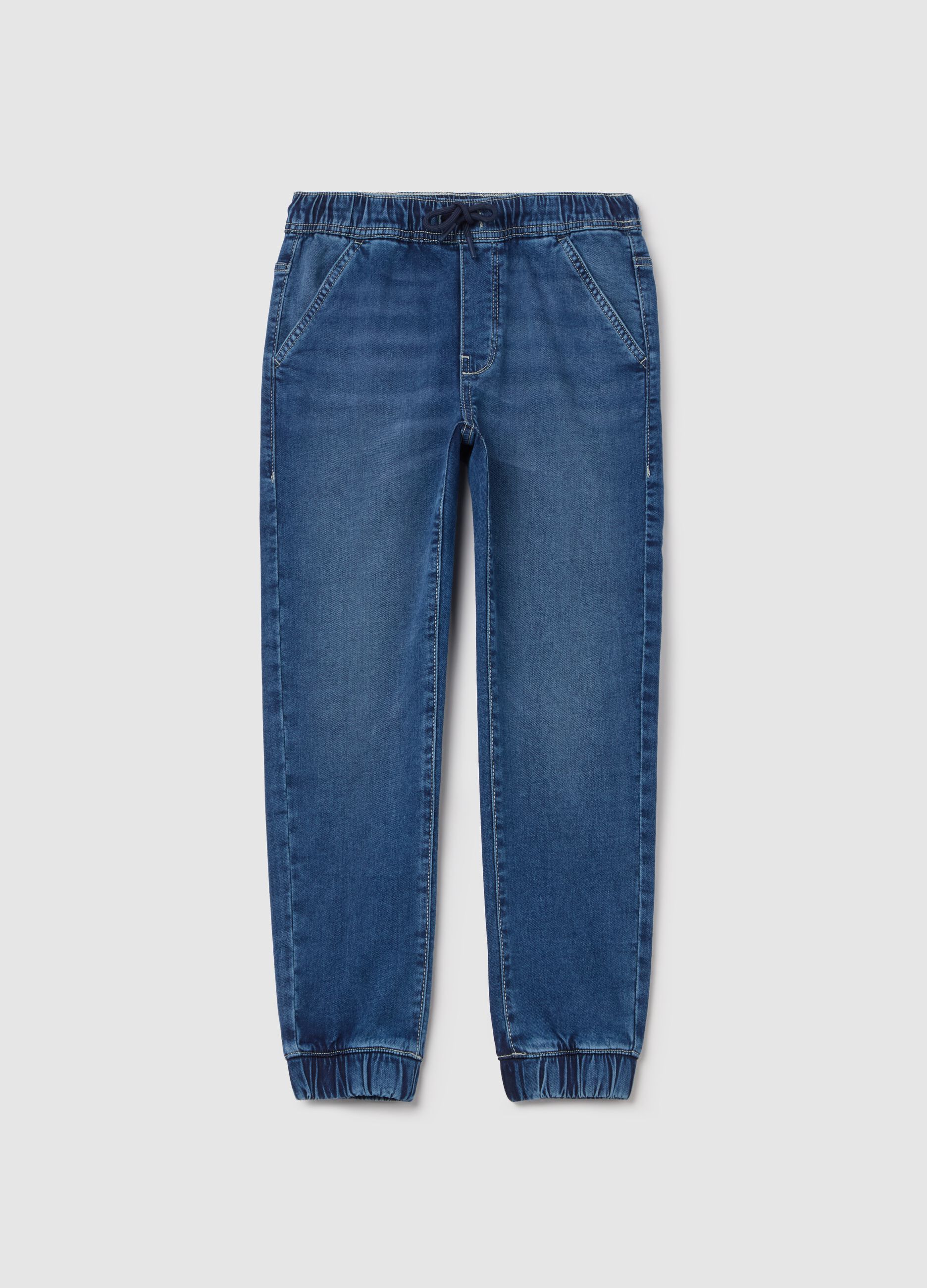 Joggers in denim con coulisse 