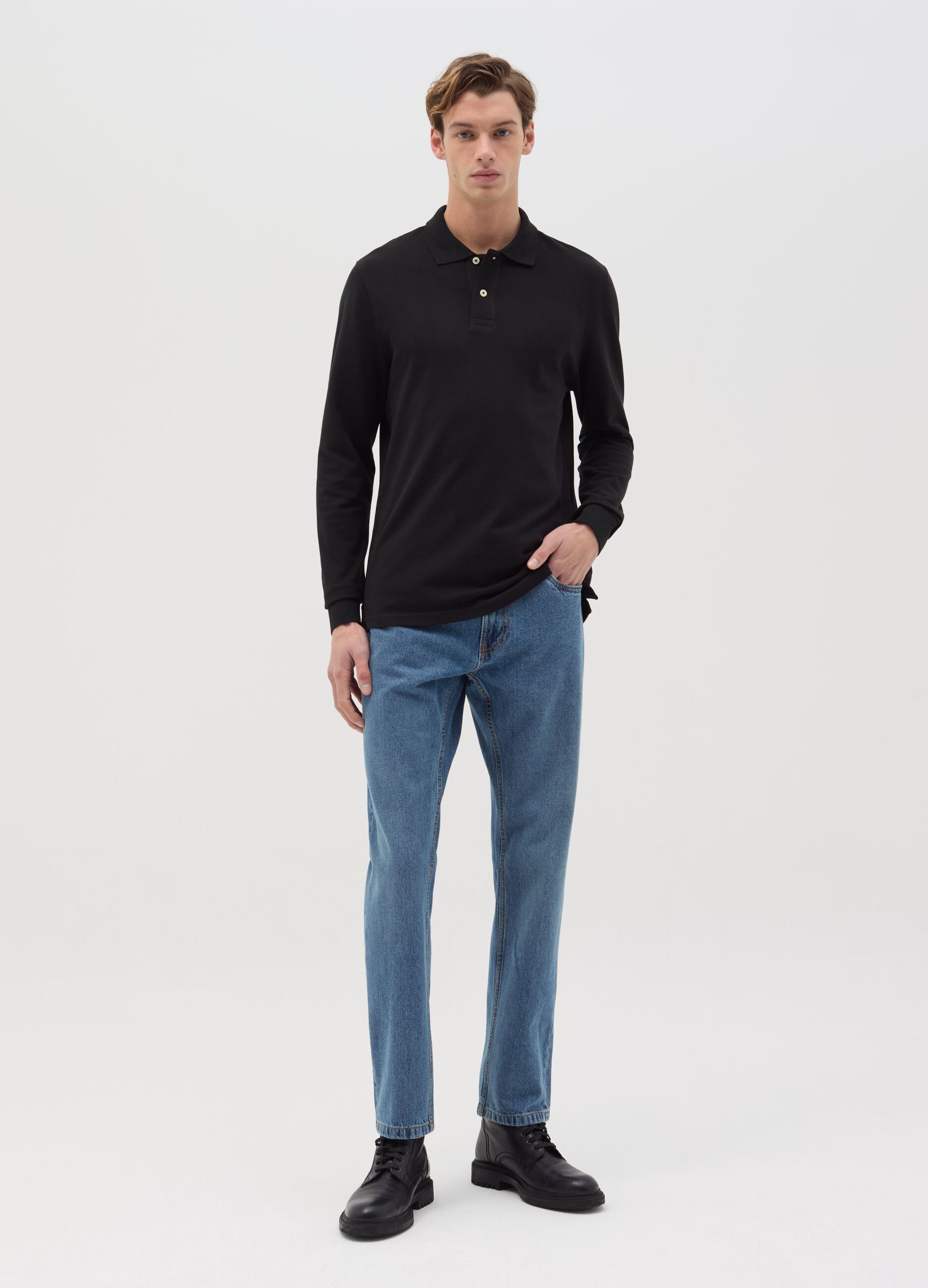 Long-sleeved polo shirt in organic cotton