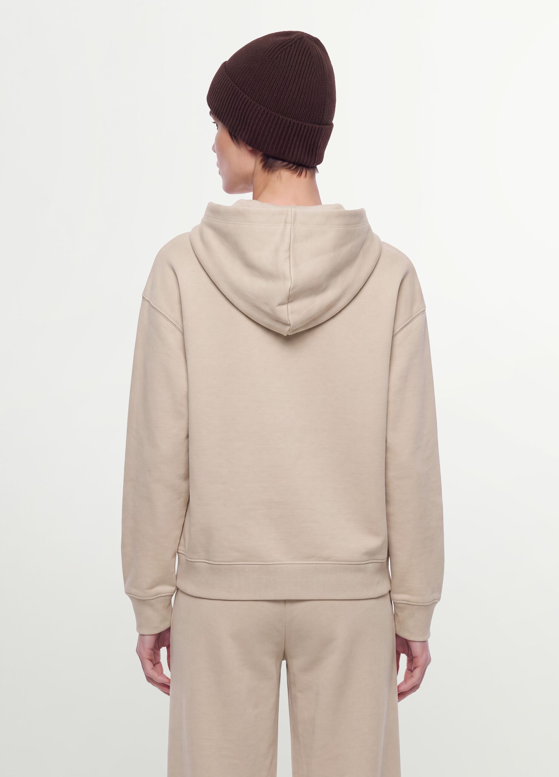 White cotton-blend hoodie sweatshirt, regular fit