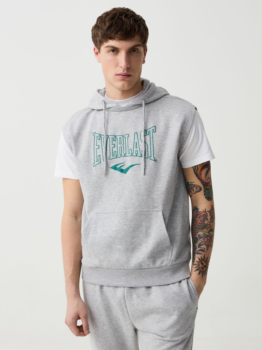 Sleeveless sweatshirt with hood and logo print_0