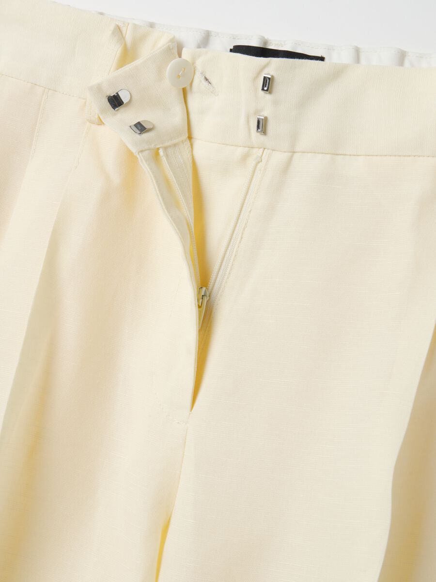 Elegant beige Lyocell and linen wide leg trousers_5