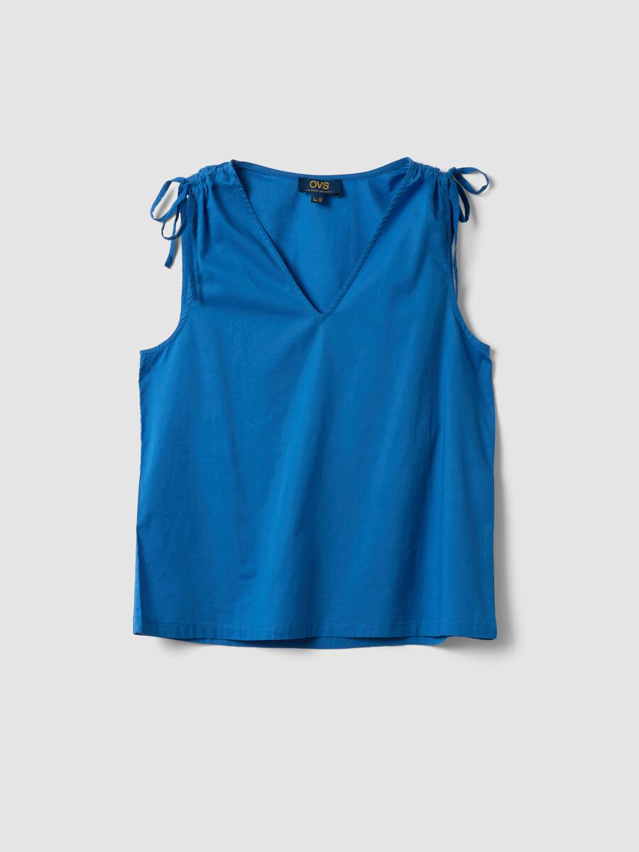 Blusa azzurra in puro cotone con scollo a V_4