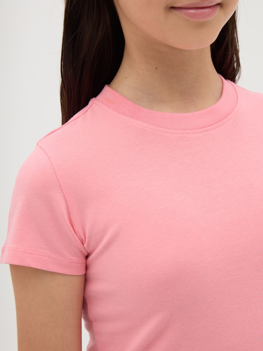 T-shirt da ragazza in cotone elasticizzato rosa fitted_1