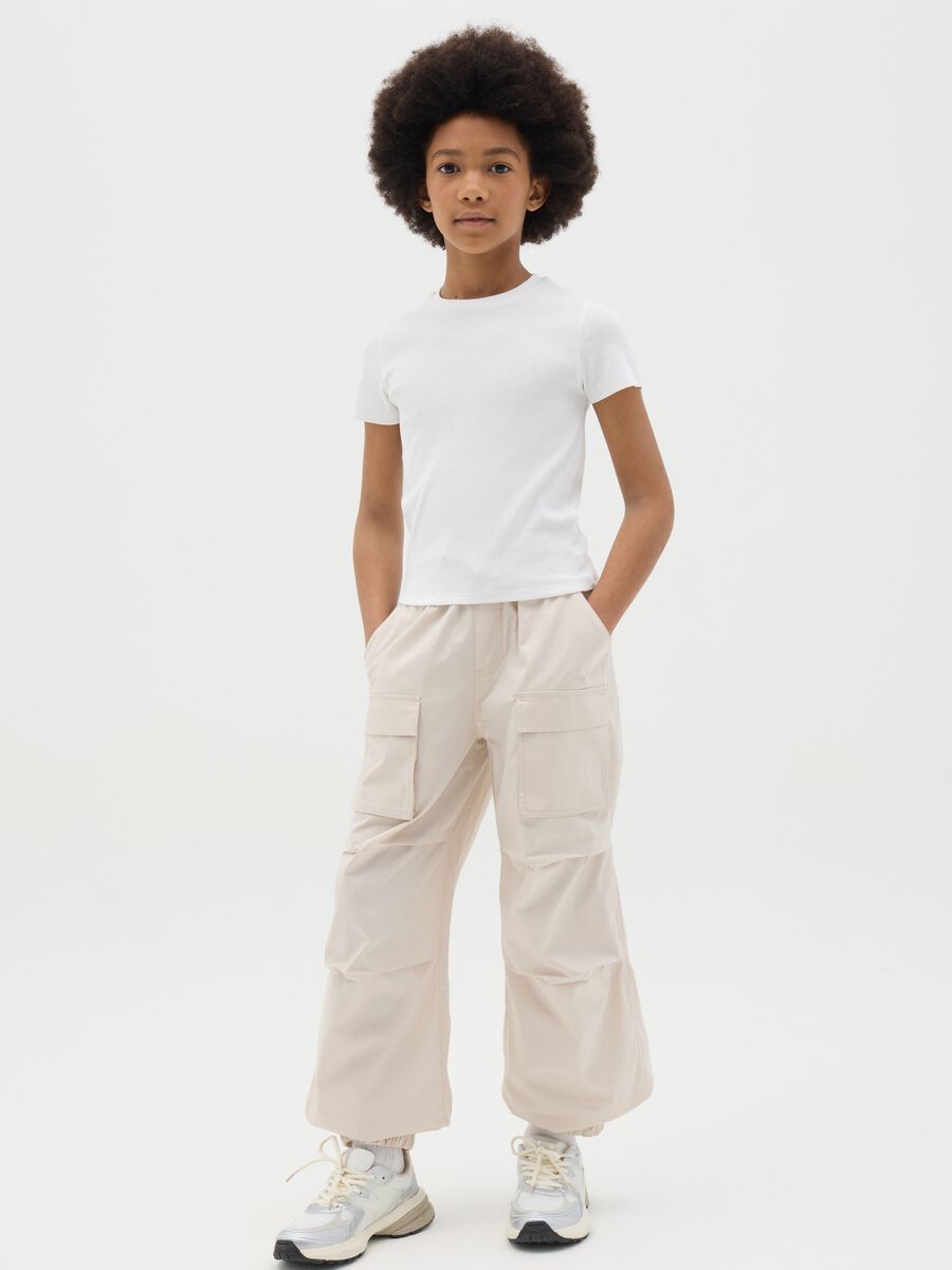 Girls’ trousers in 100% beige cotton with regular fit_1