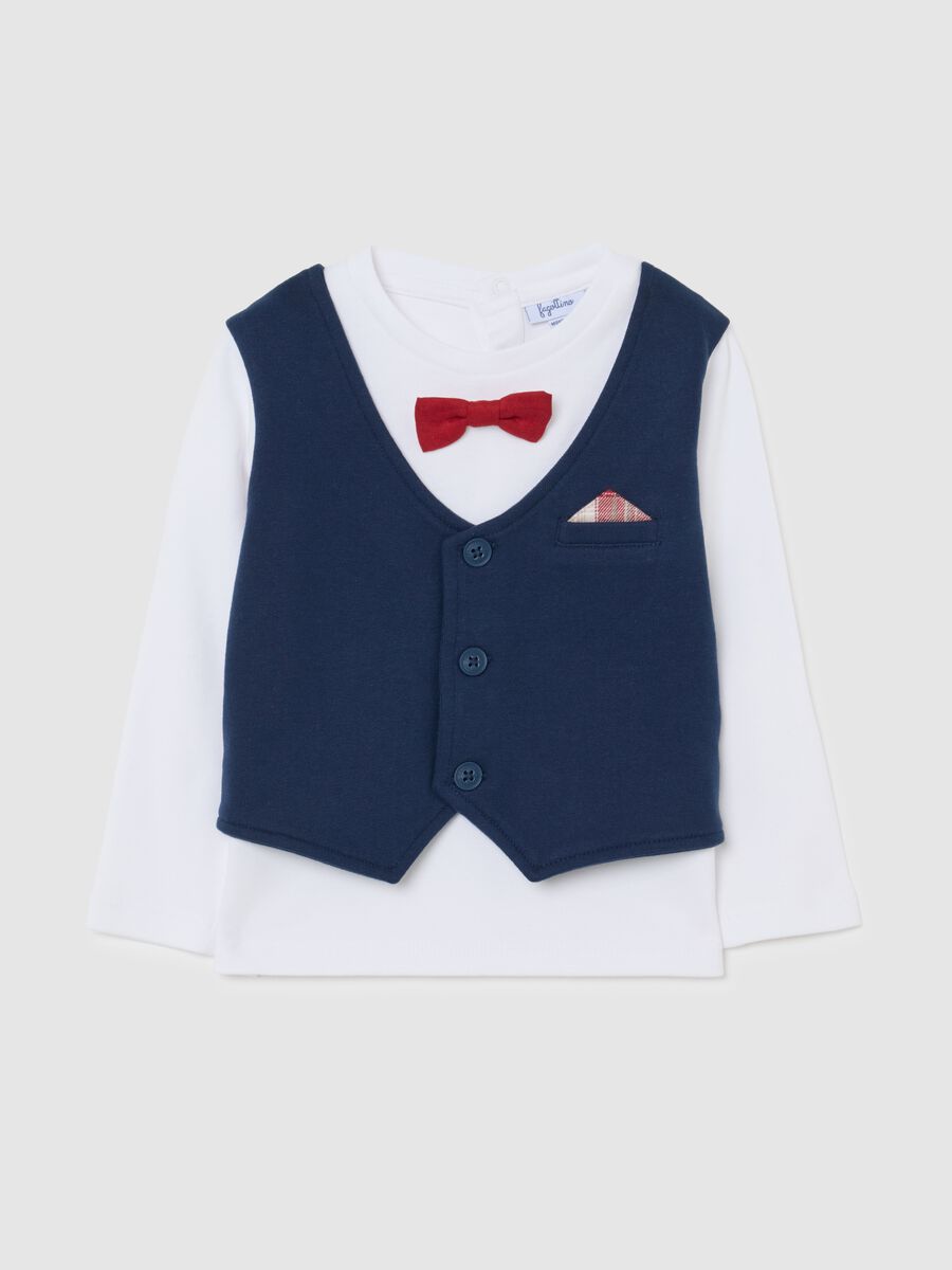 Children's white t-shirt in pure cotton with blue regular fit gilet_0