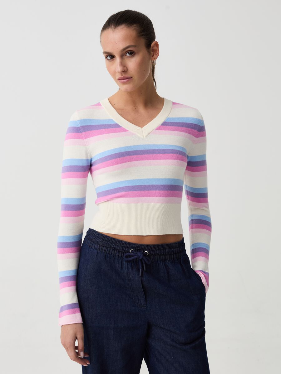 Striped pullover with V neck_1