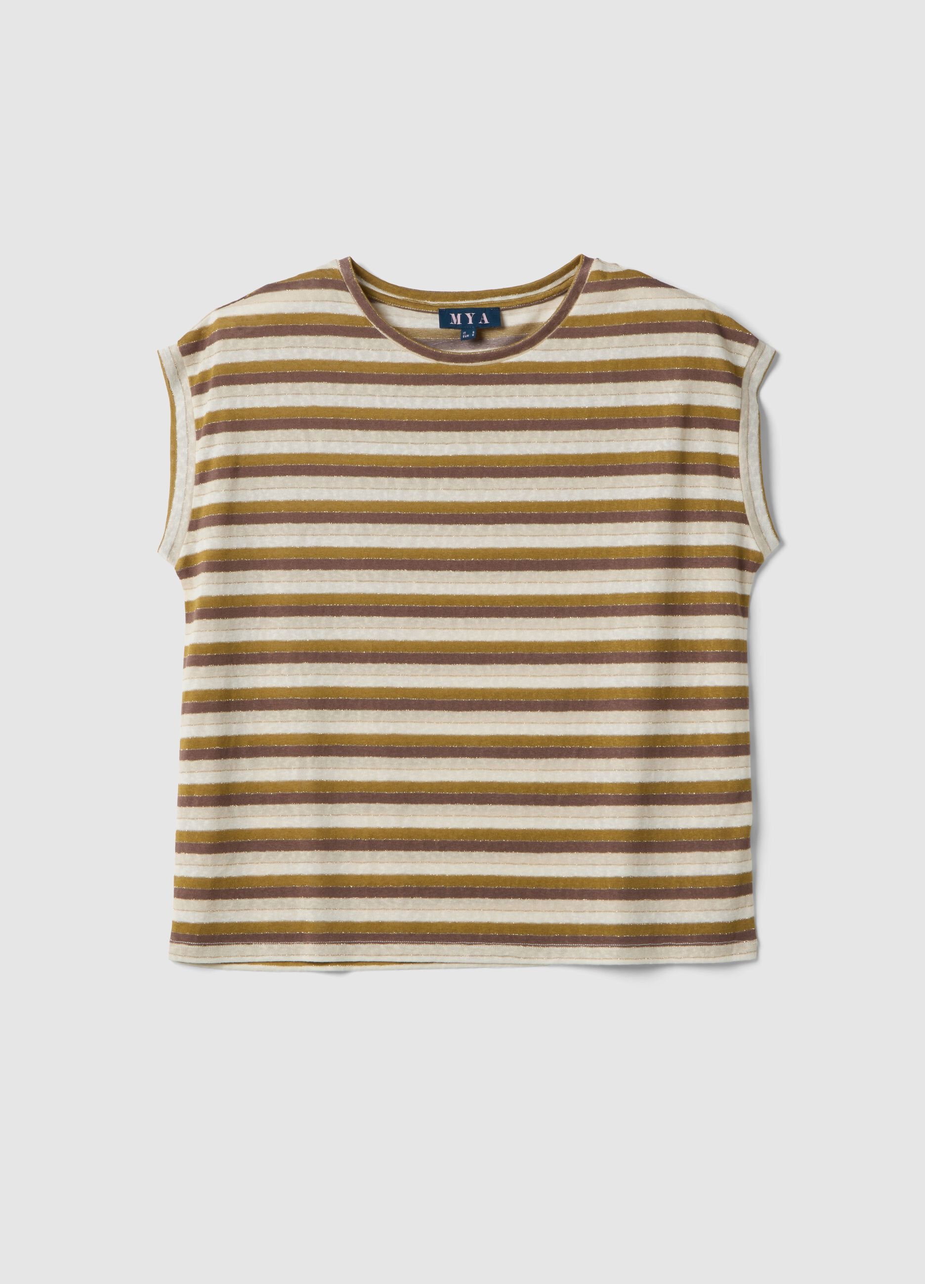 Regular-fit multicolour striped viscose-blend T-shirt