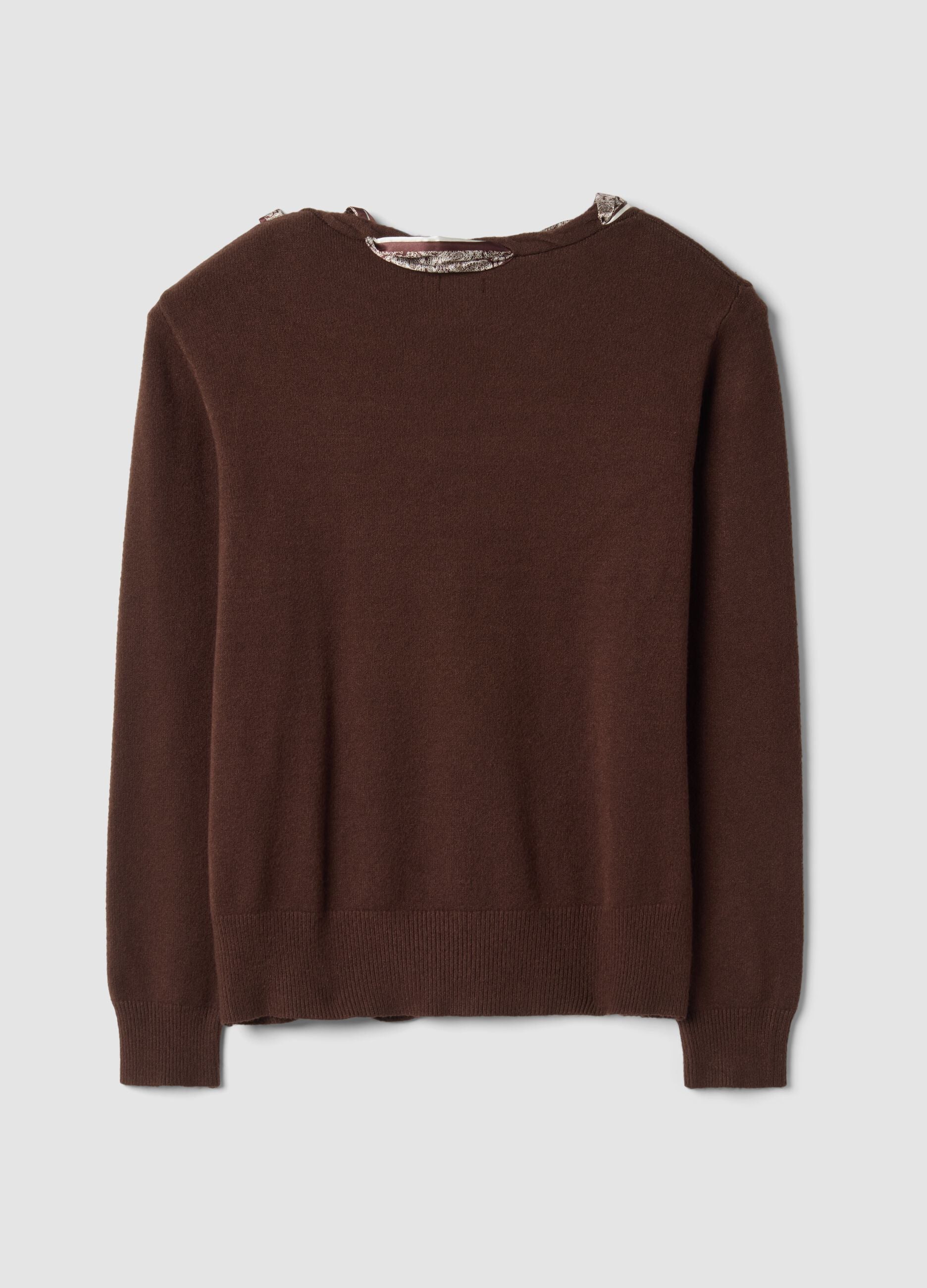 Brown viscose-blend jumper with neck scarf, regular fit