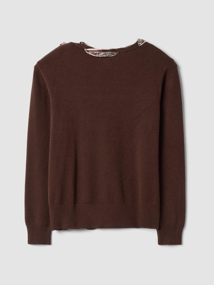 Brown viscose-blend jumper with neck scarf, regular fit_1