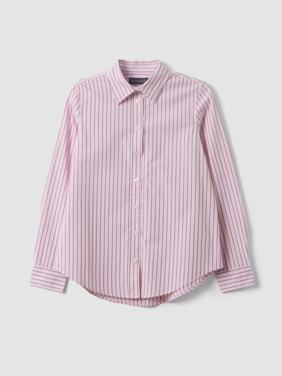 Pink striped poplin shirt, regular fit_0