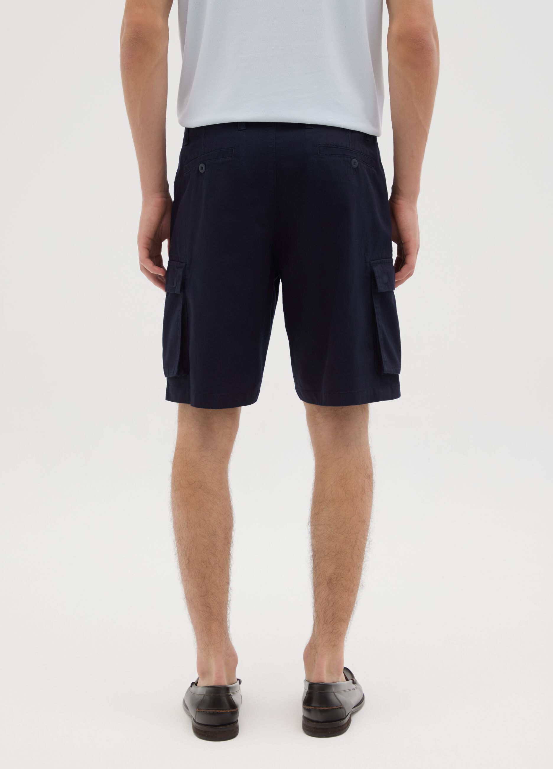 Bermuda da uomo in puro cotone blu regular fit