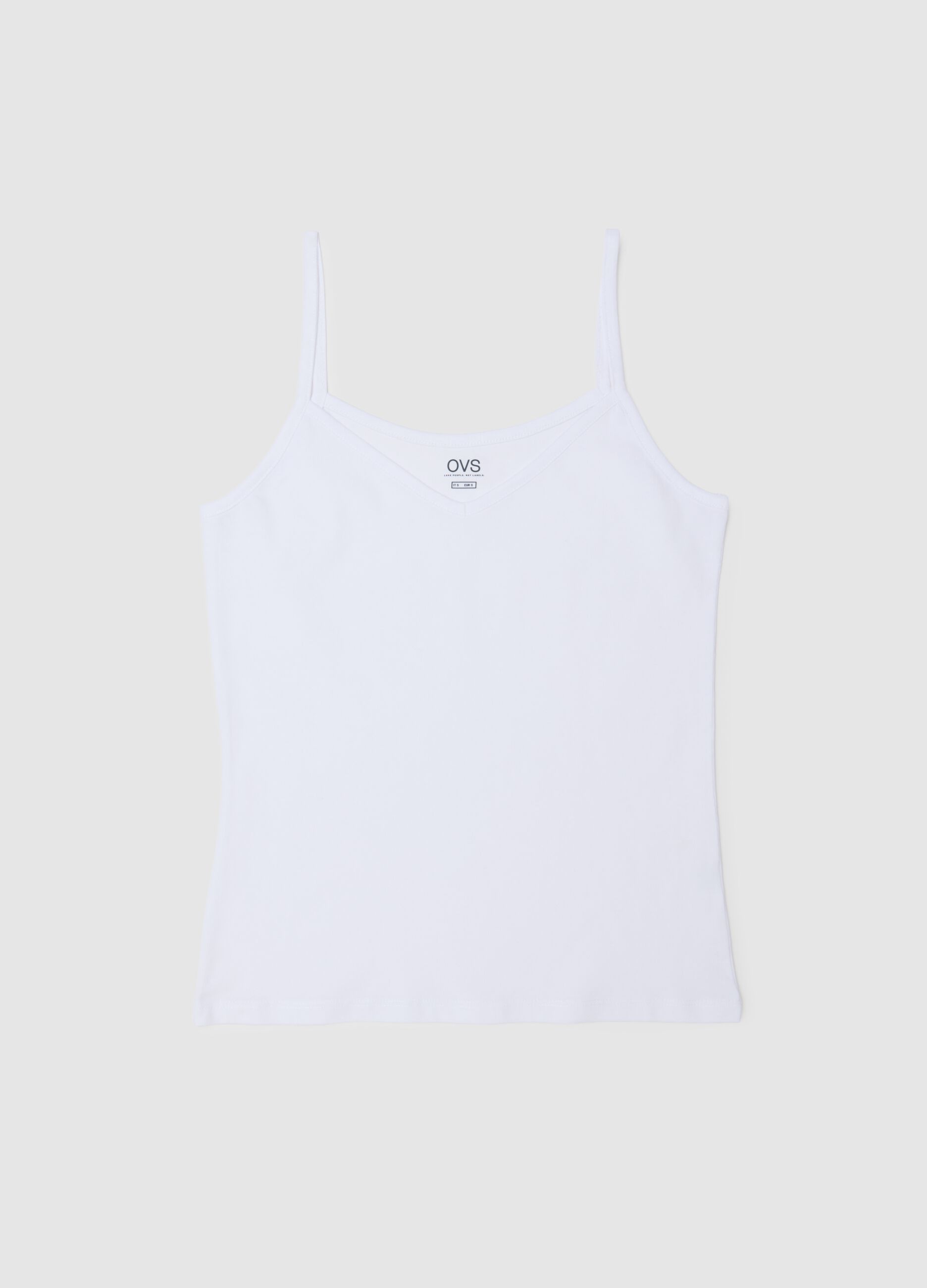 Canottiera in cotone elasticizzato bianca regular fit deep V