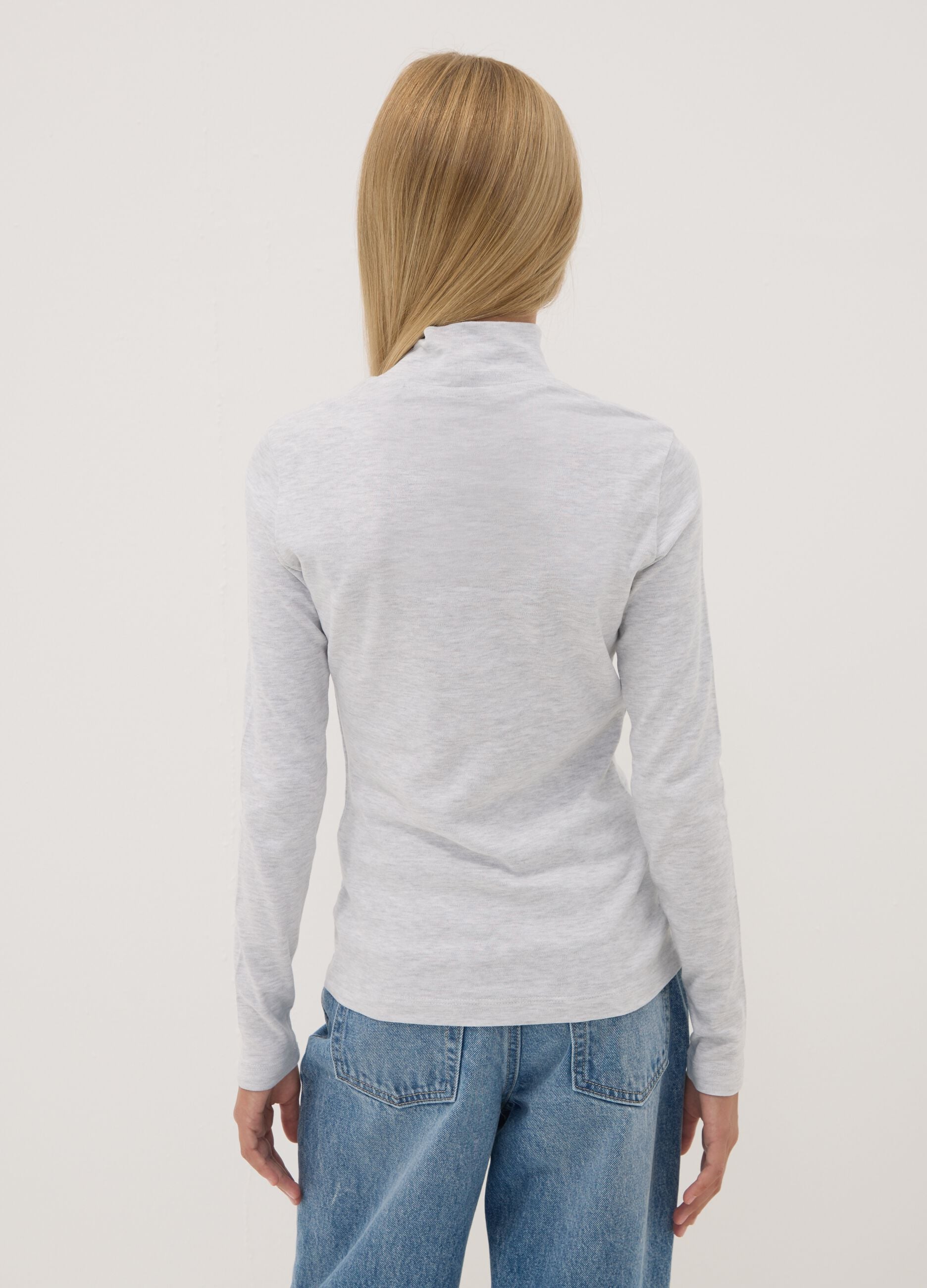 Grey marl organic cotton high-neck T-shirt