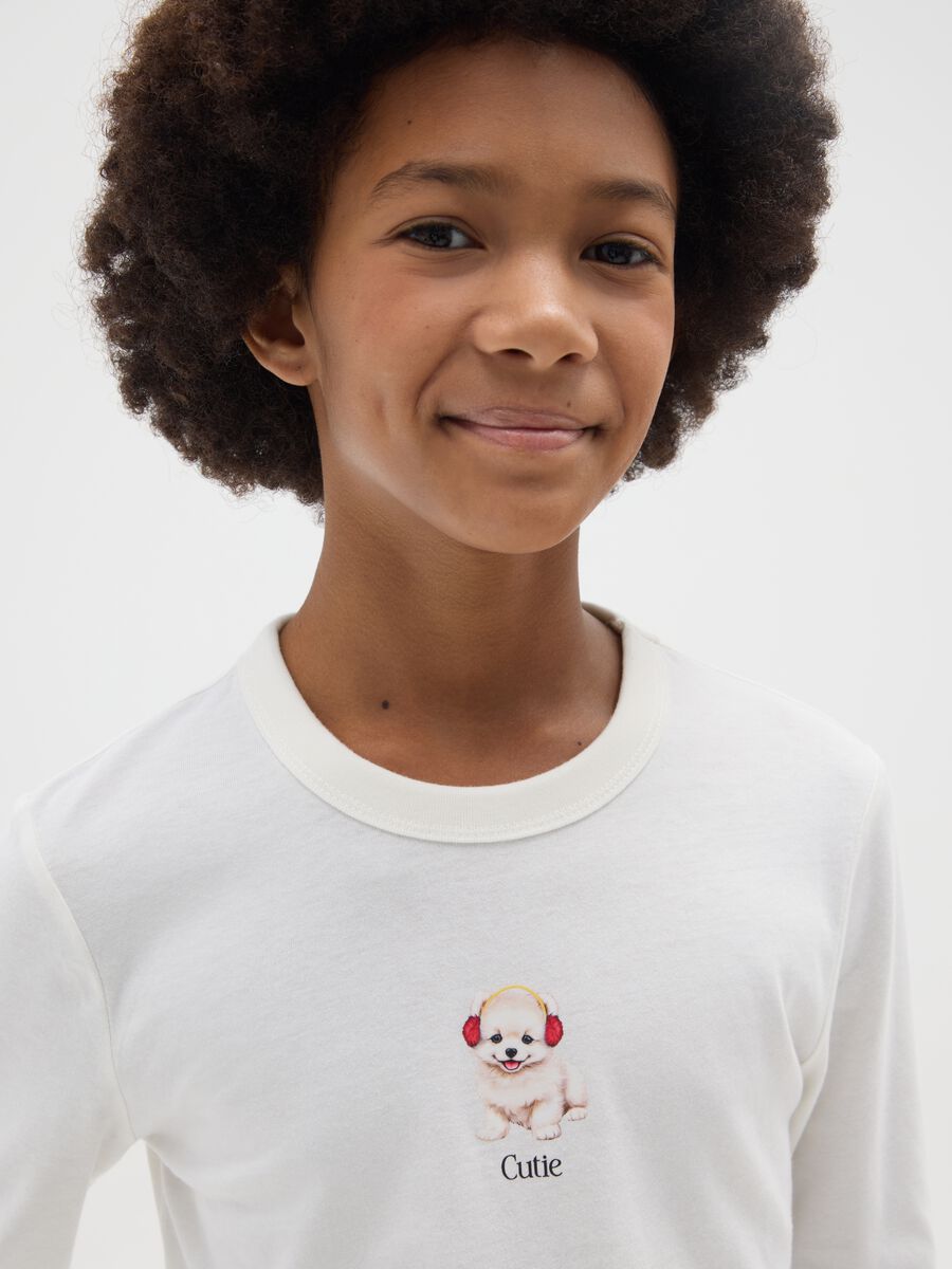 T-shirt bianca da ragazza in puro cotone regular fit con stampa_2