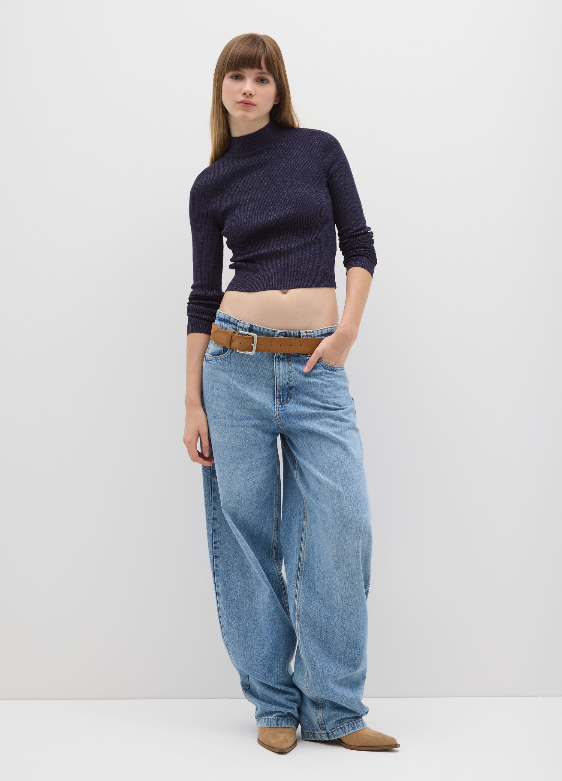 Blue mock neck jumper with fitted fit