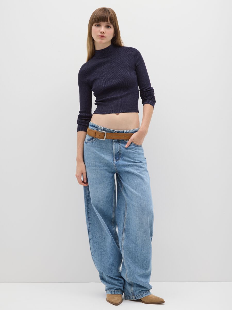 Blue mock neck jumper with fitted fit_1