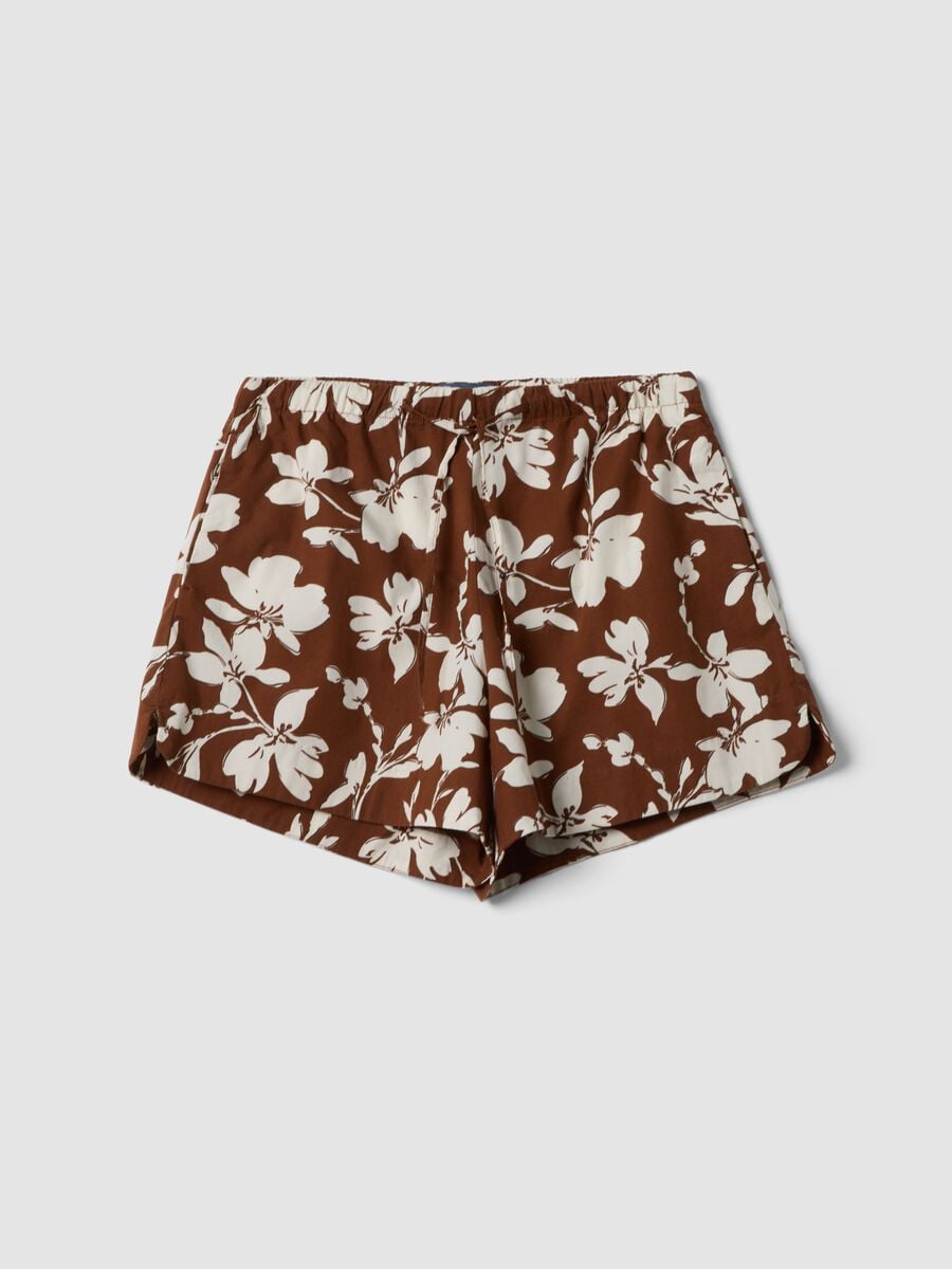 Brown stretch cotton shorts with floral print_4