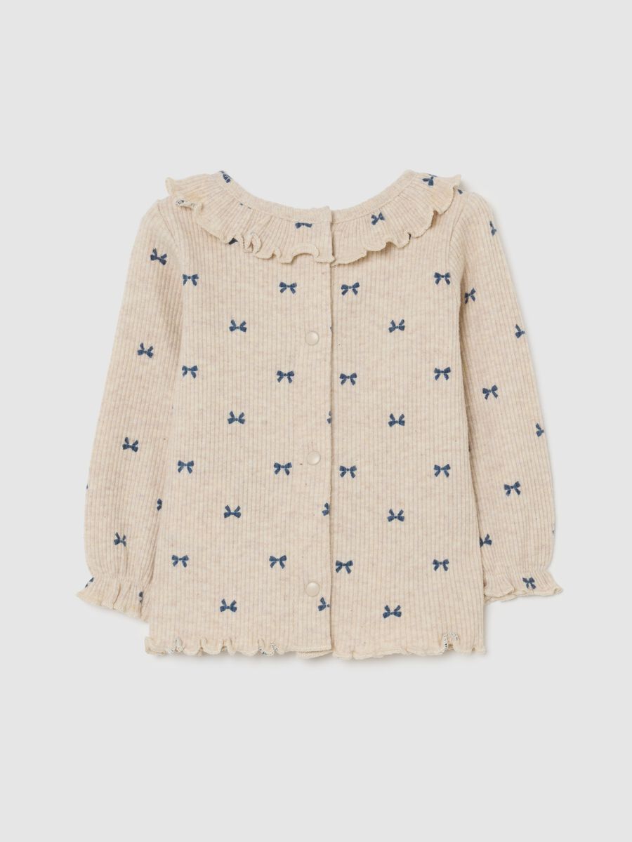 Beige baby girl's regular fit cotton blend t-shirt with bows_1