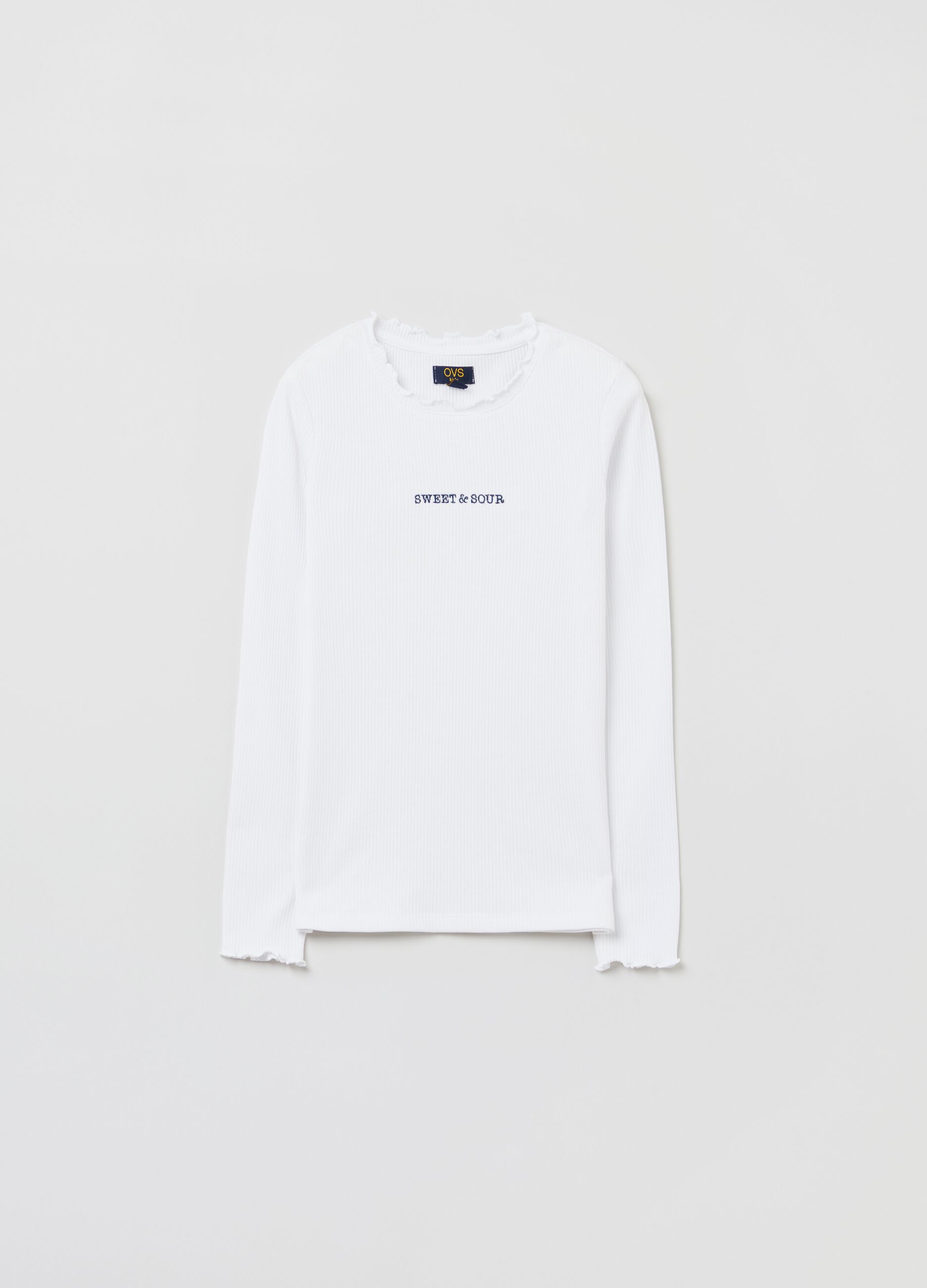 Ribbed T-shirt with lettering embroidery