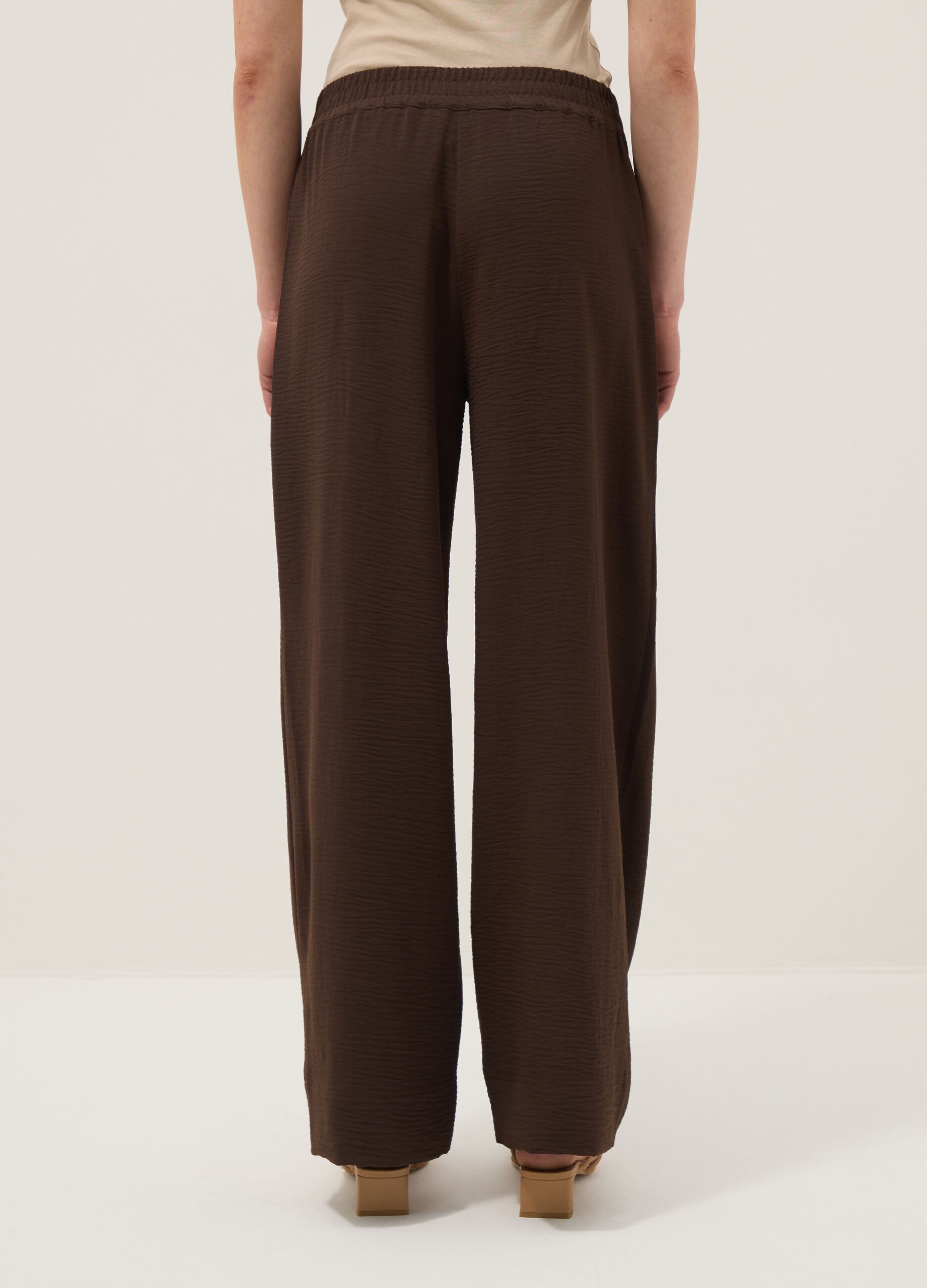 Brown wide-leg trousers with elasticated waist