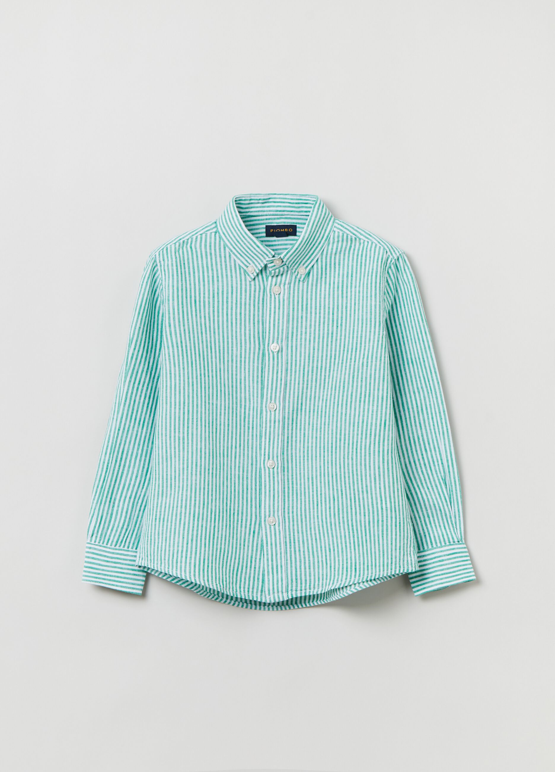 Camicia in lino e cotone a righe_0
