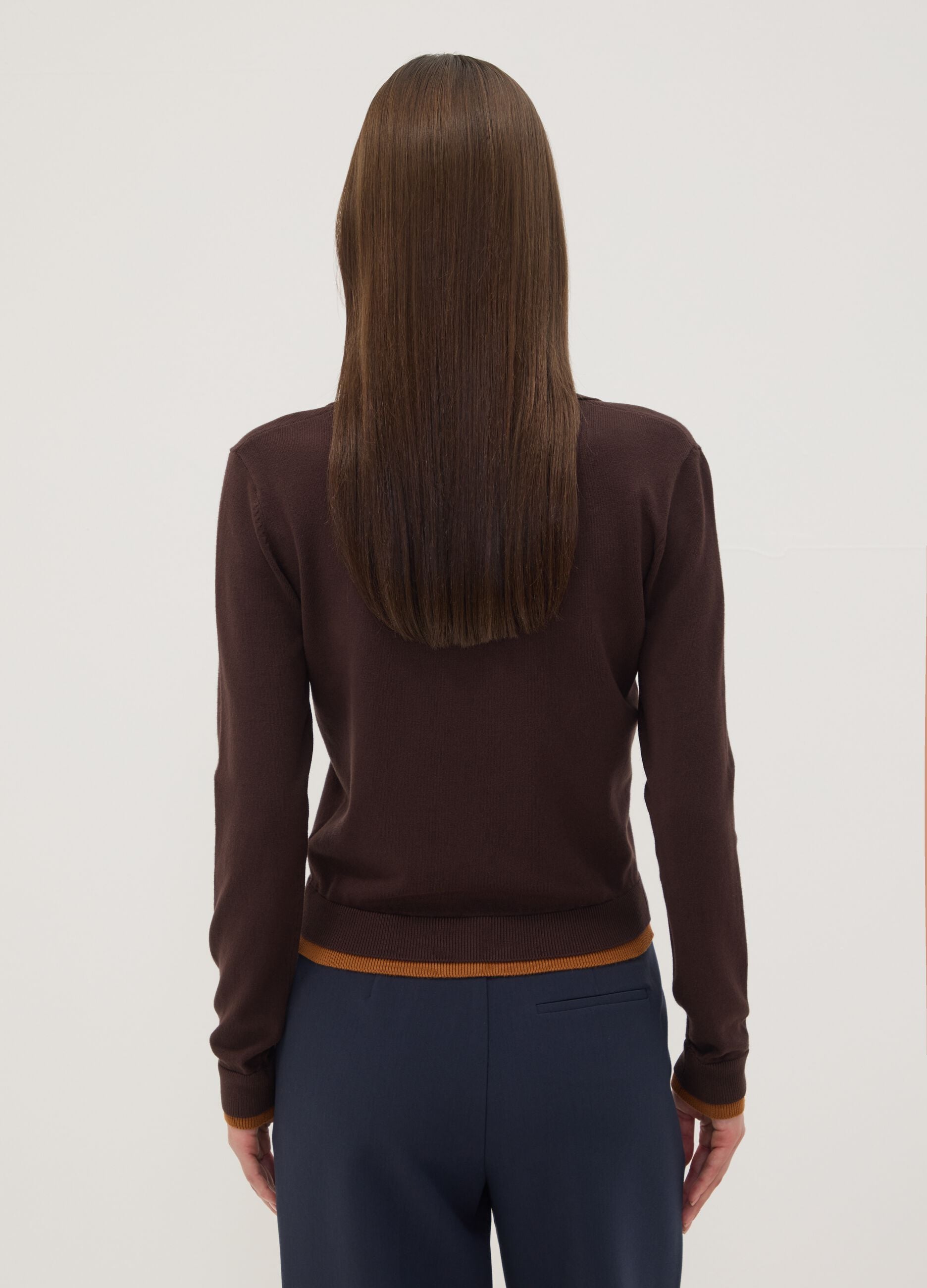 Brown viscose-blend polo-collar jumper, regular fit
