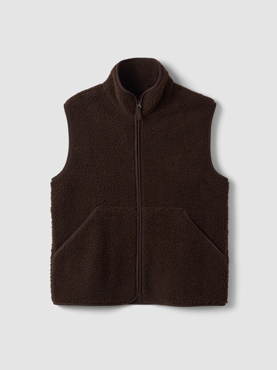 Gilet marrone con colletto regular fit effetto teddy_4