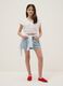 Girls&rsquo; light blue pure cotton denim shorts, regular fit with embroidery_0