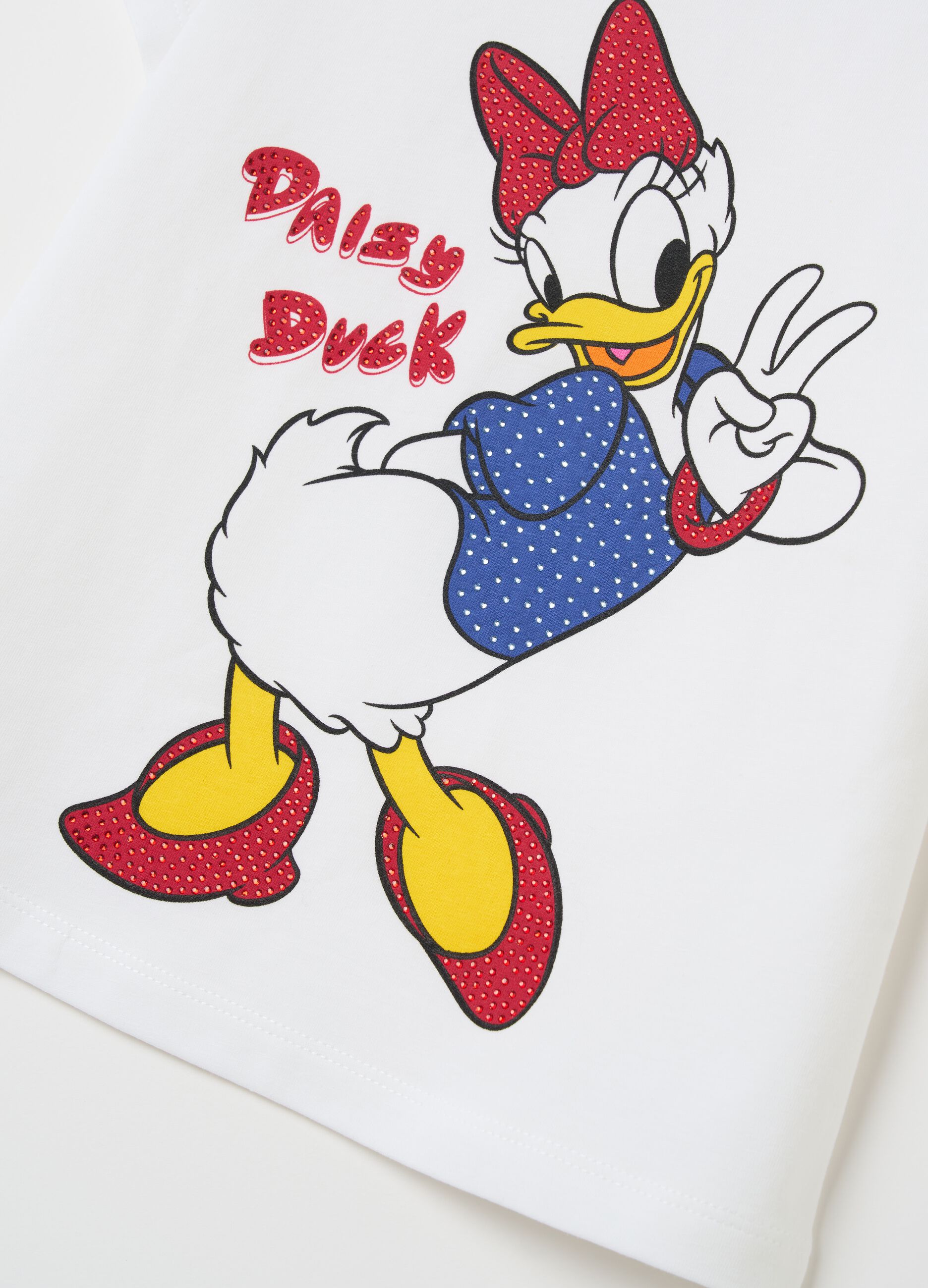 T-shirt in stretch cotton with diamanté and Daisy Duck print