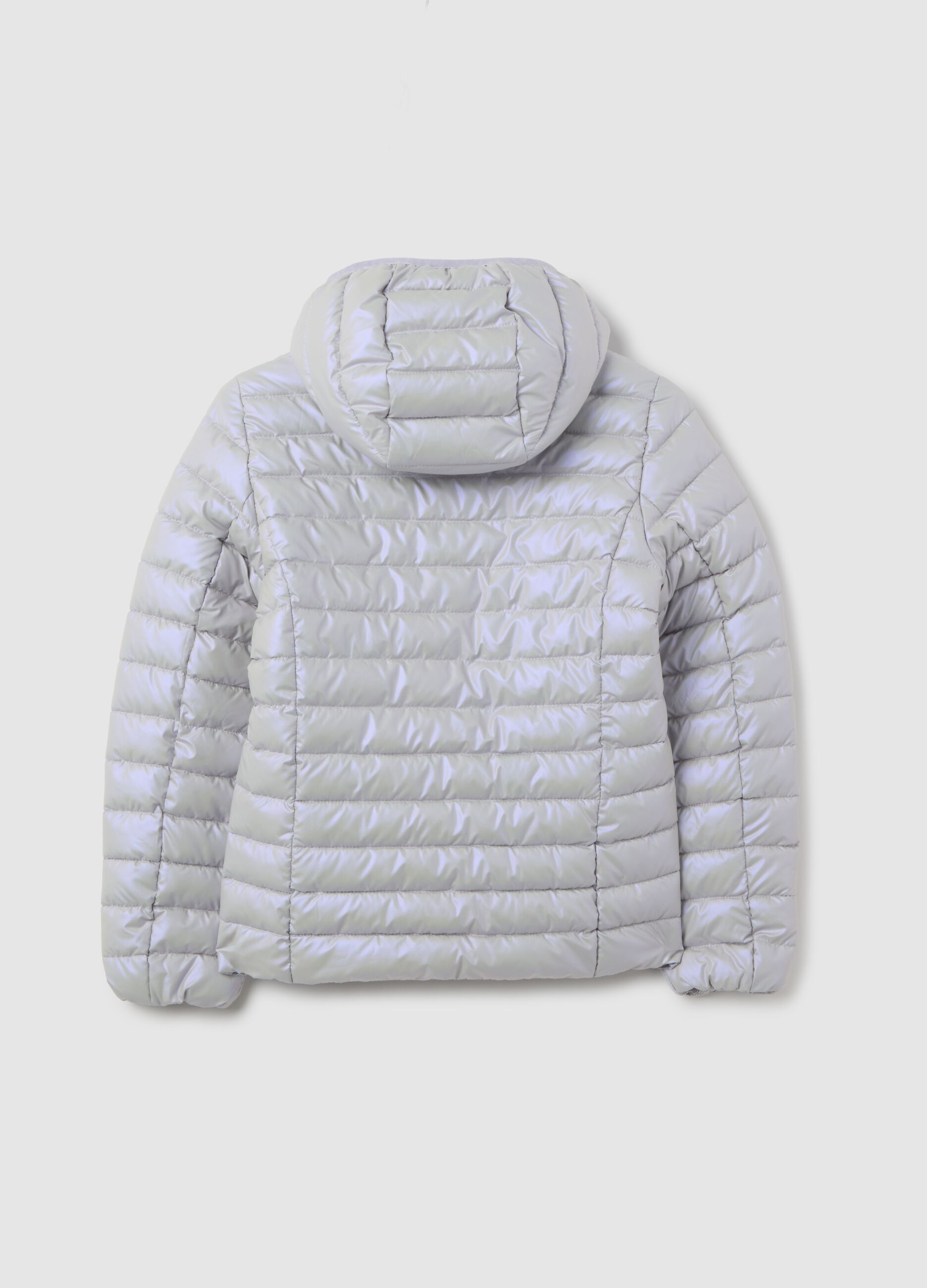 Grey winter jacket for girls with hood and zip