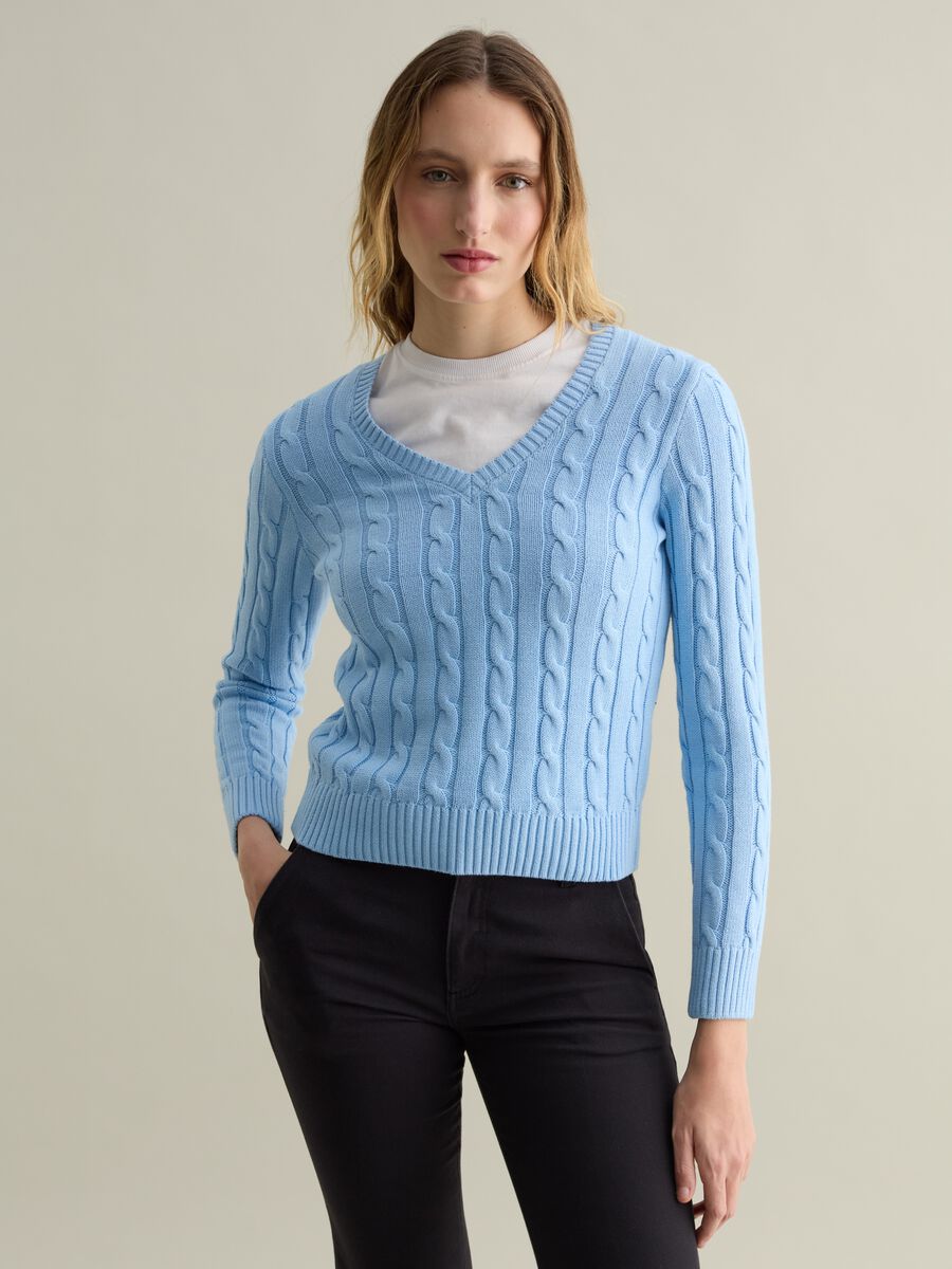 Cable-knit pullover with V neck_0