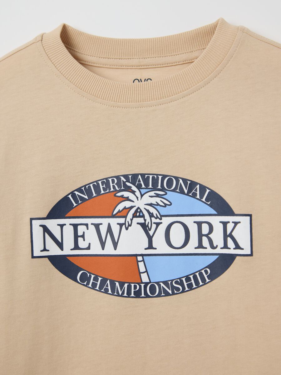Beige cotton T-shirt with lettering print_2