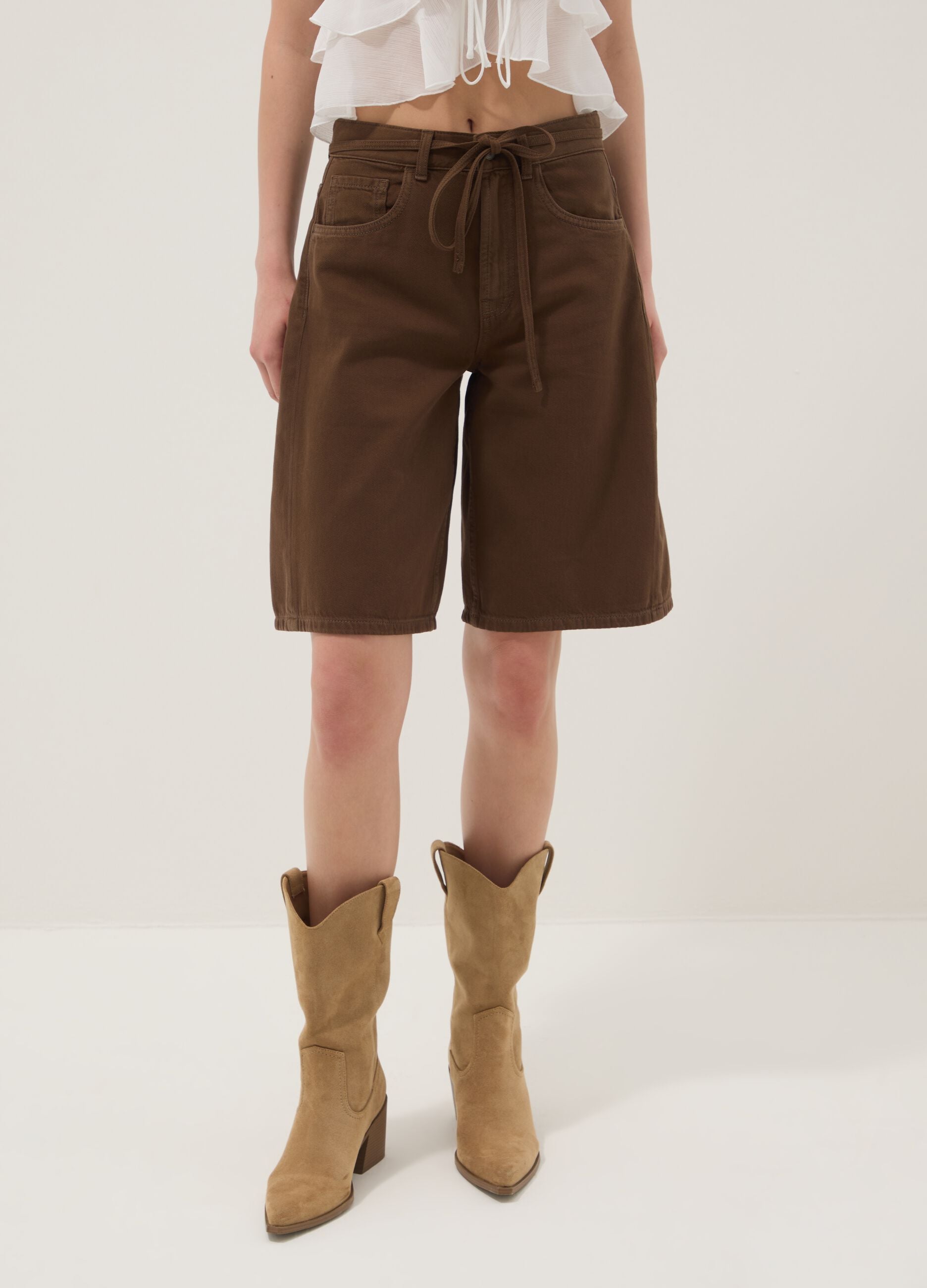 Brown pure cotton Bermuda shorts