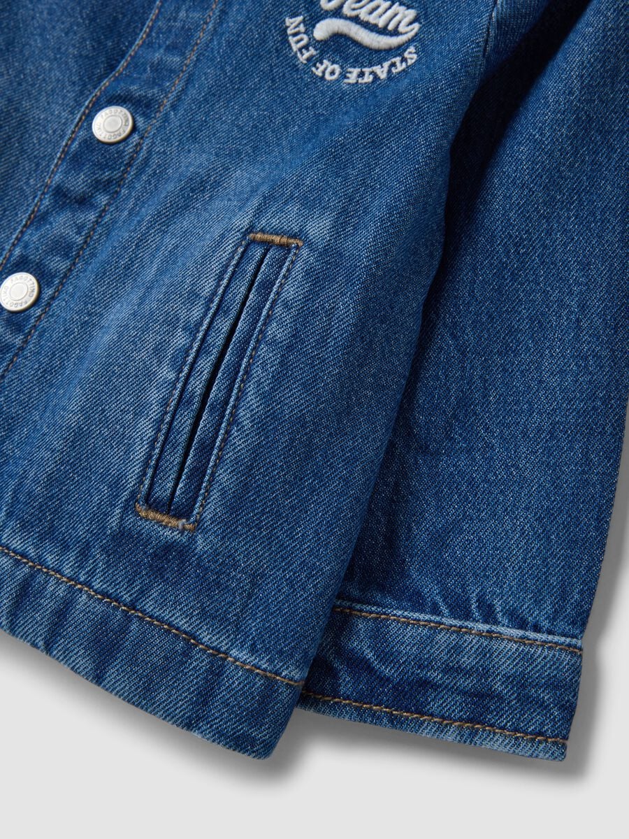 Shacket blu in puro cotone denim con bottoni a pressione_3