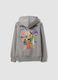 Grey hooded sweatshirt in cotton blend with One Piece print, oversized fit_1