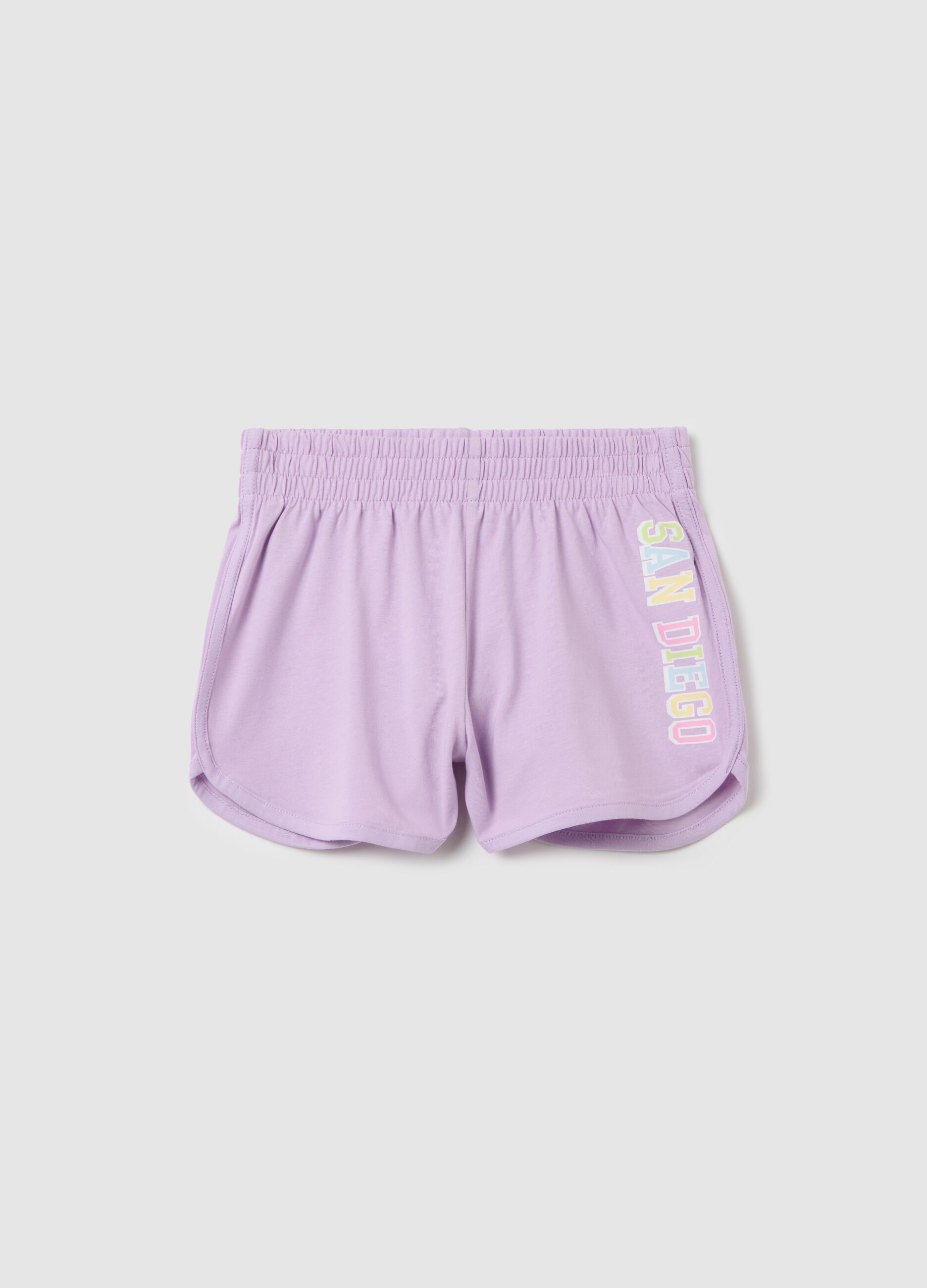 Fleece shorts with lettering print
