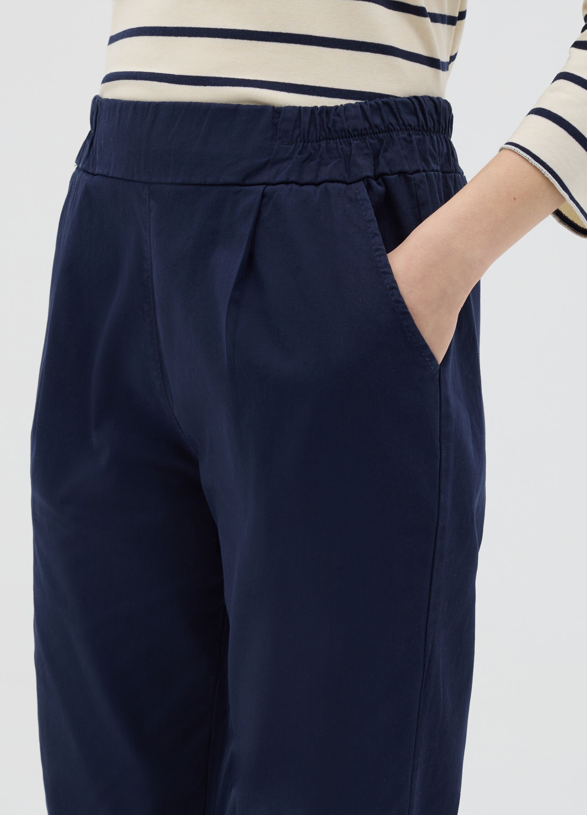 Blue cigarette trousers with elastic waistband