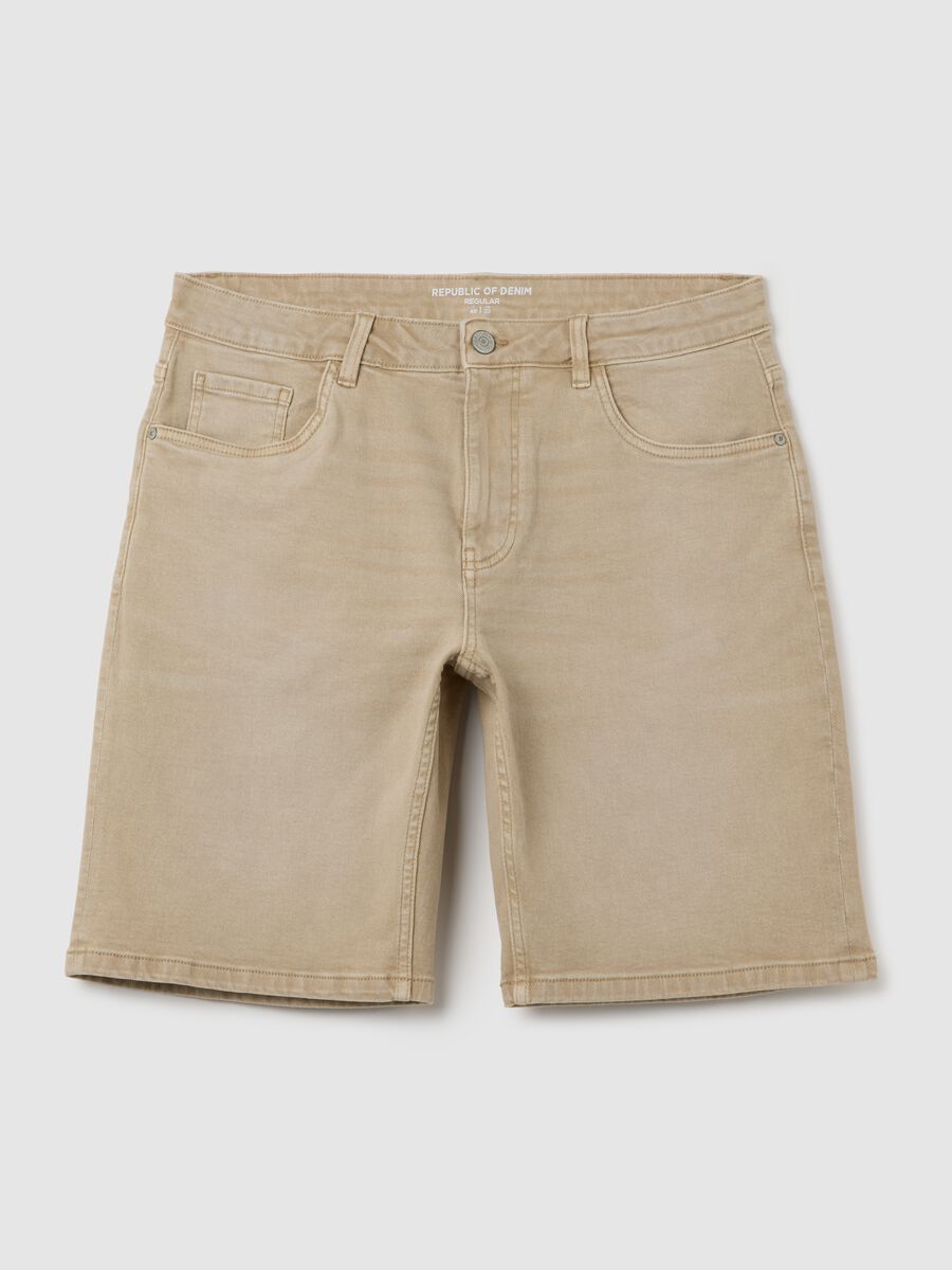 Men's beige denim regular fit shorts_4